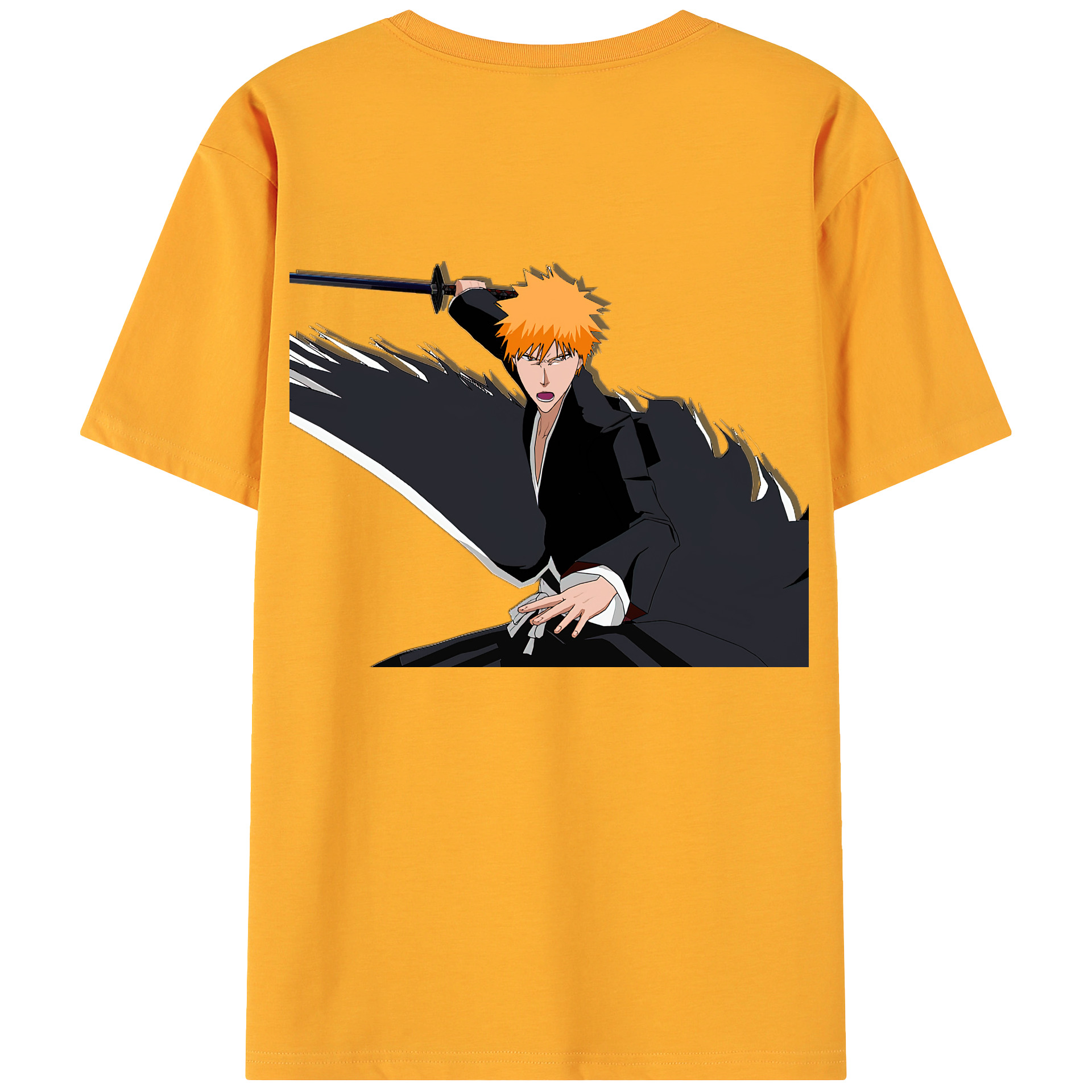 （画像用） ブリーチ 黒崎一護（くろさき いちご）BLEACH Kurosaki Ichigo 綿100％ メンズ半袖Tシャツ（バックプリント） 通気性