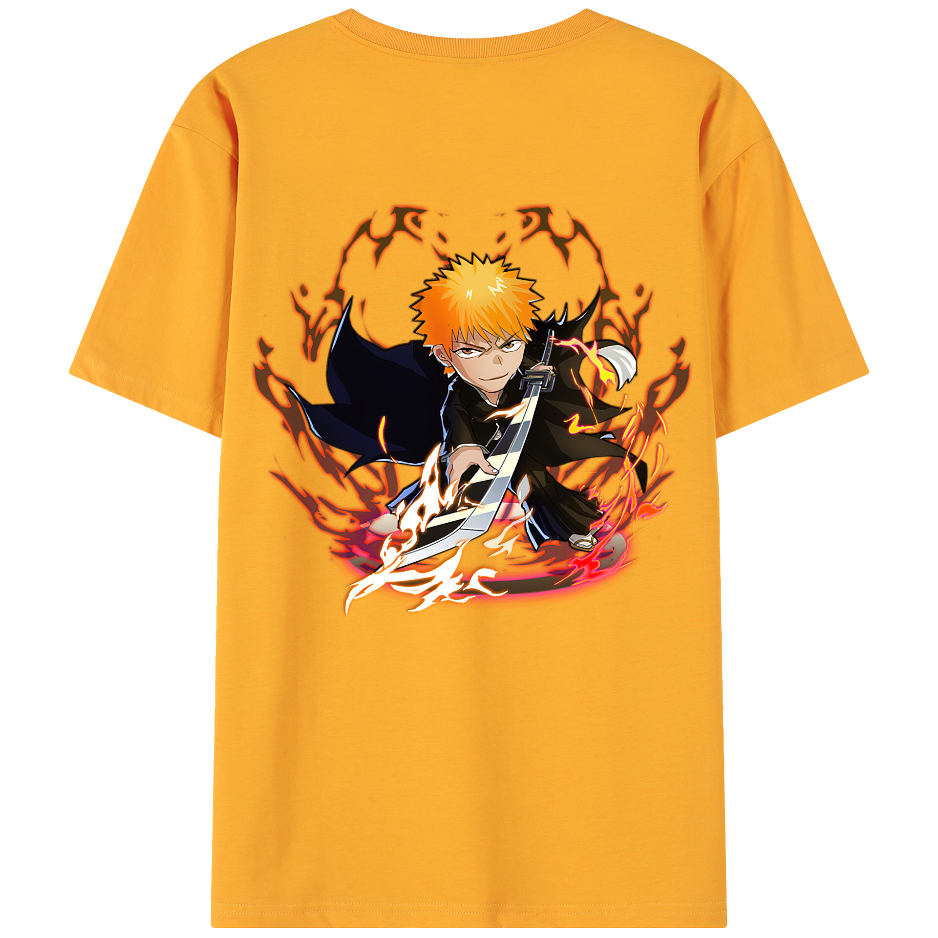 （画像用） ブリーチ 黒崎一護（くろさき いちご）BLEACH Kurosaki Ichigo 綿100％ メンズ半袖Tシャツ（バックプリント） 通気性