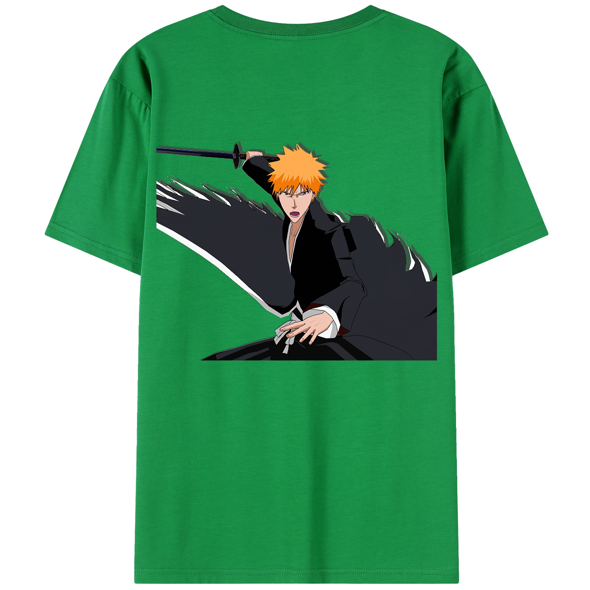 （画像用） ブリーチ 黒崎一護（くろさき いちご）BLEACH Kurosaki Ichigo 綿100％ メンズ半袖Tシャツ（バックプリント） 通気性
