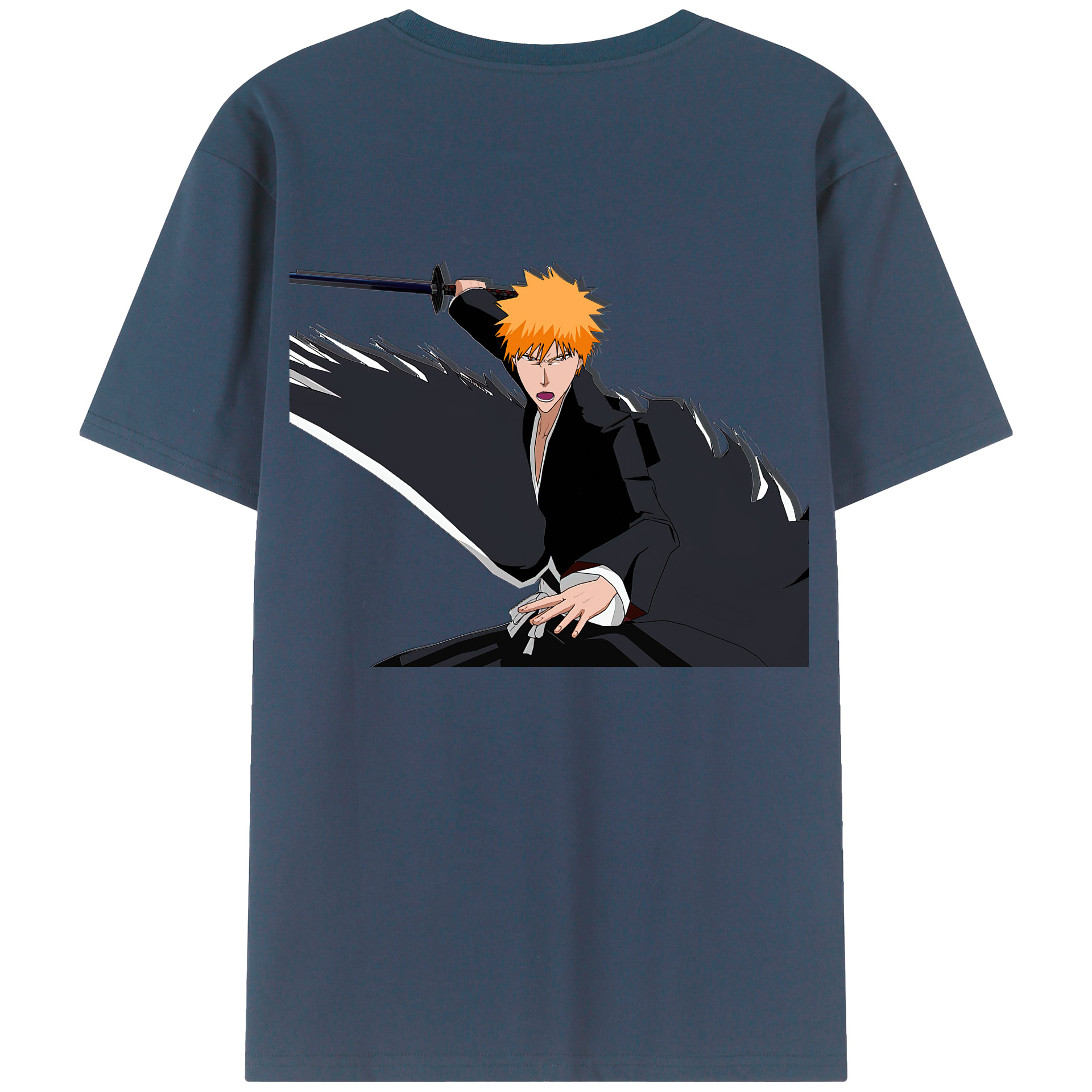 （画像用） ブリーチ 黒崎一護（くろさき いちご）BLEACH Kurosaki Ichigo 綿100％ メンズ半袖Tシャツ（バックプリント） 通気性
