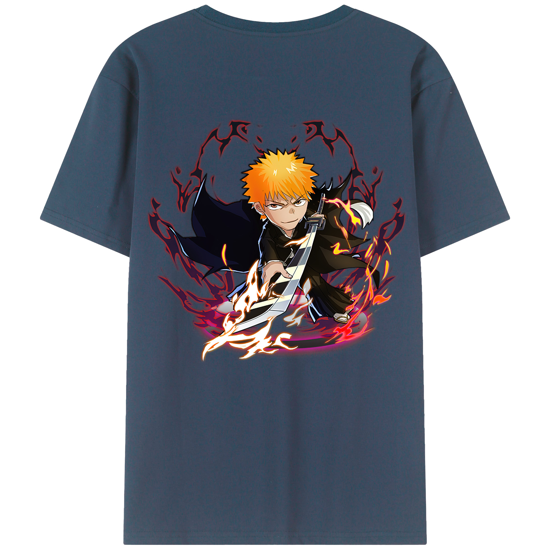 （画像用） ブリーチ 黒崎一護（くろさき いちご）BLEACH Kurosaki Ichigo 綿100％ メンズ半袖Tシャツ（バックプリント） 通気性