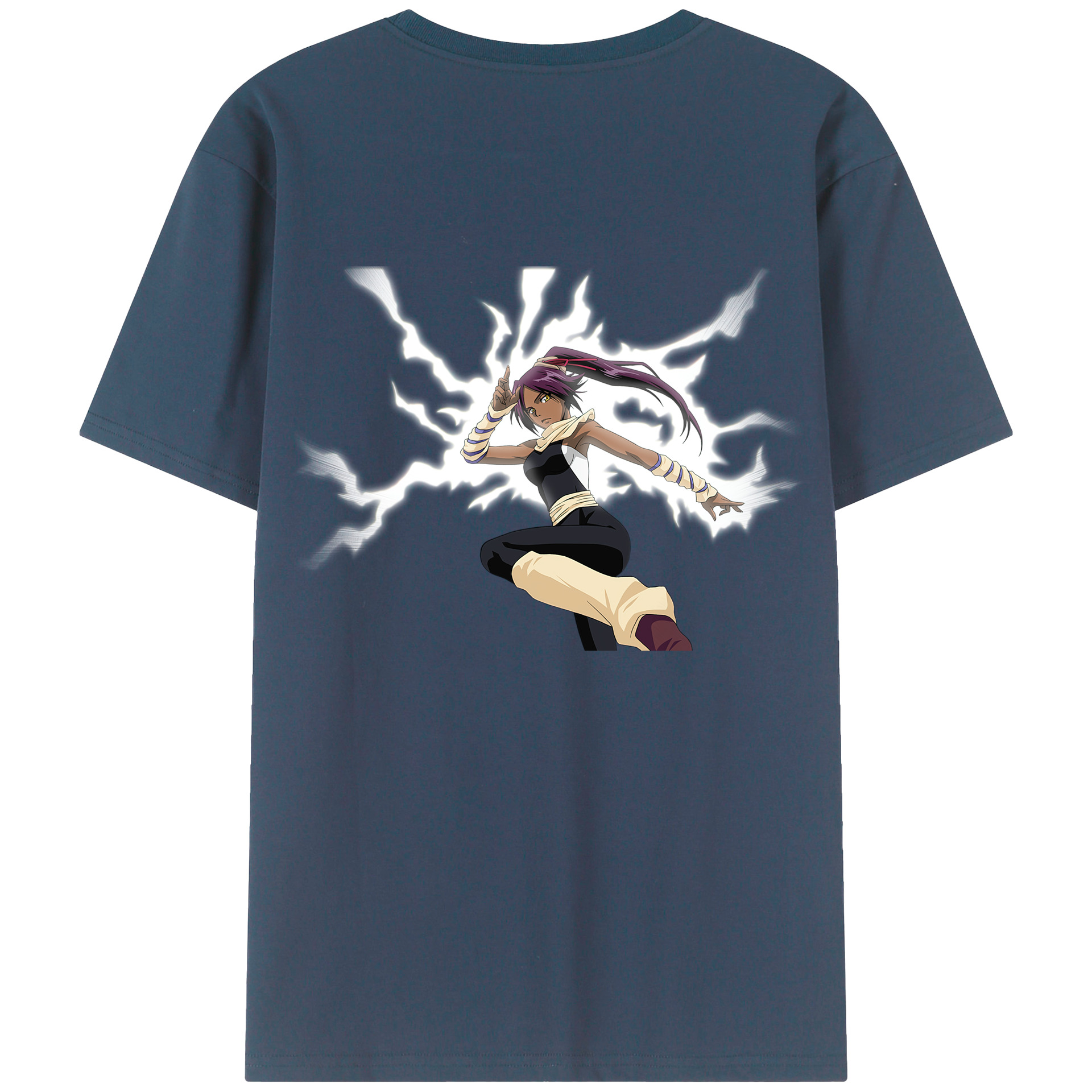 （画像用） ブリーチ 四楓院 夜一（しほういん よるいち） BLEACH Shihouin Yoruichi 綿100％ メンズ半袖Tシャツ（バックプリント） 通気性