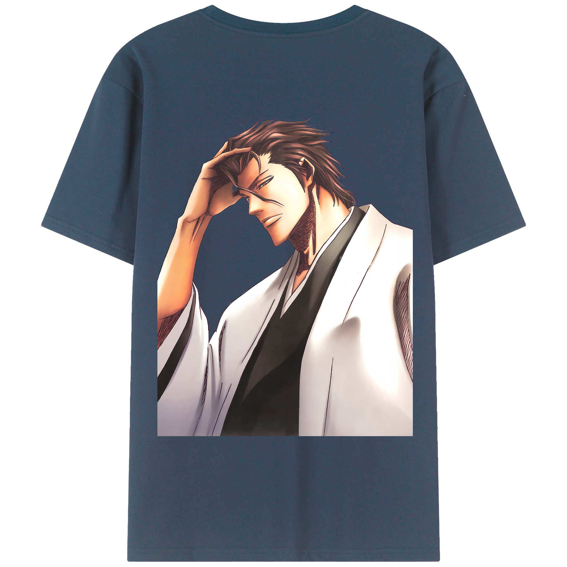 （画像用） ブリーチ 藍染 惣右介（あいぜん そうすけ） BLEACH Aizen Sousuke 綿100％ メンズ半袖Tシャツ（バックプリント） 通気性