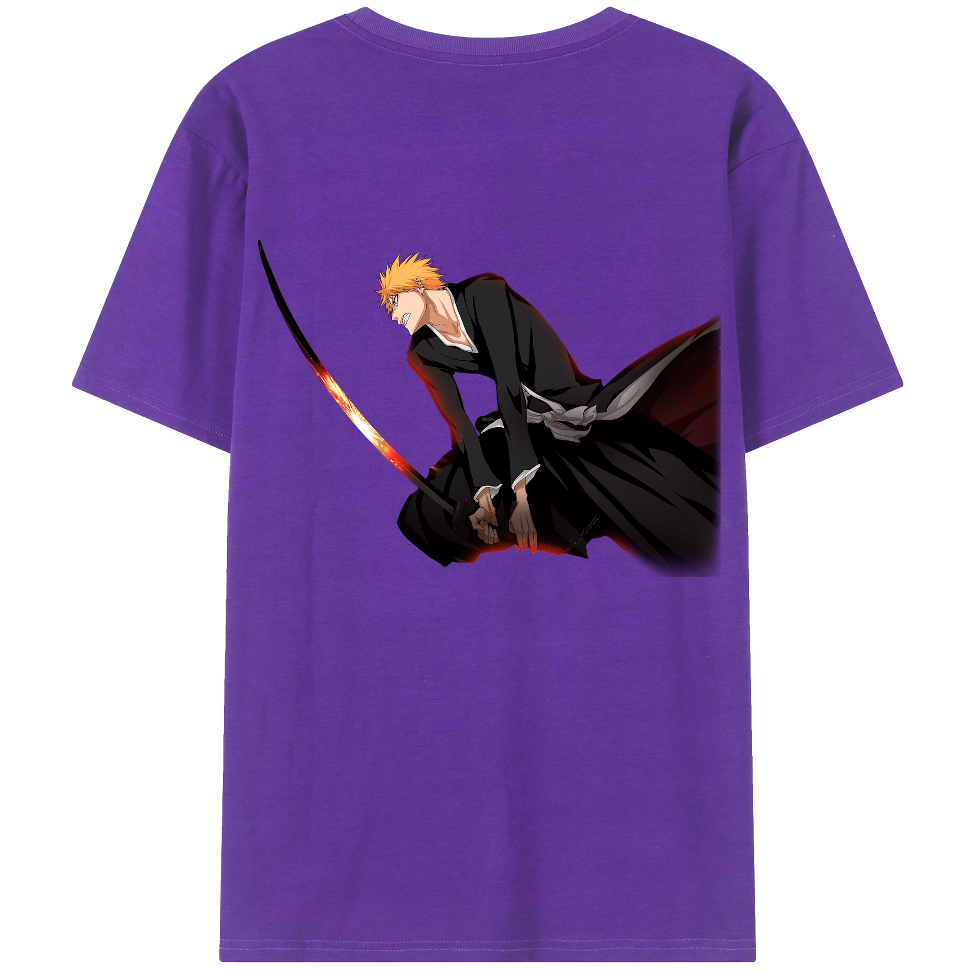 （画像用） ブリーチ 黒崎一護（くろさき いちご）BLEACH Kurosaki Ichigo 綿100％ メンズ半袖Tシャツ（バックプリント） 通気性
