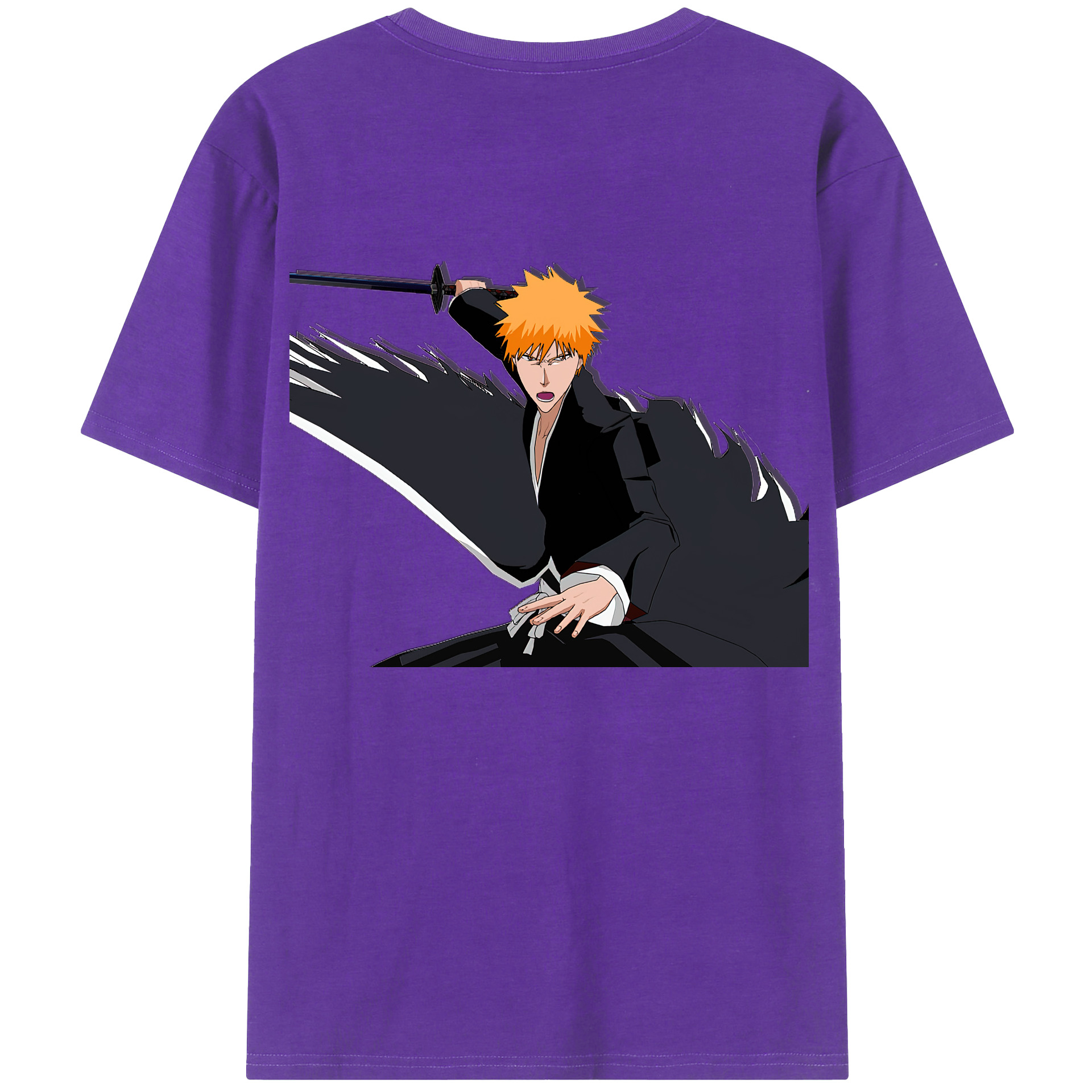 （画像用） ブリーチ 黒崎一護（くろさき いちご）BLEACH Kurosaki Ichigo 綿100％ メンズ半袖Tシャツ（バックプリント） 通気性