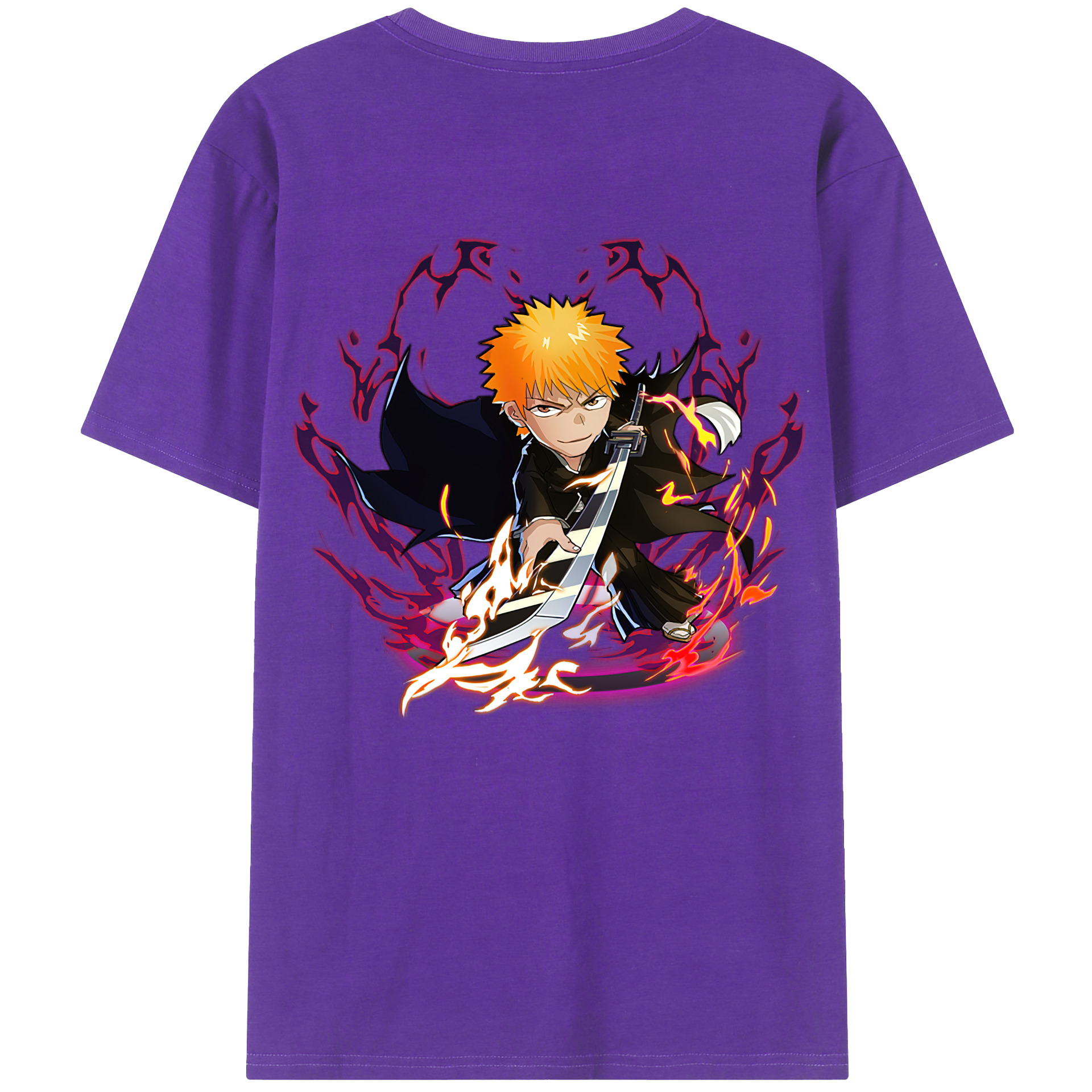 （画像用） ブリーチ 黒崎一護（くろさき いちご）BLEACH Kurosaki Ichigo 綿100％ メンズ半袖Tシャツ（バックプリント） 通気性