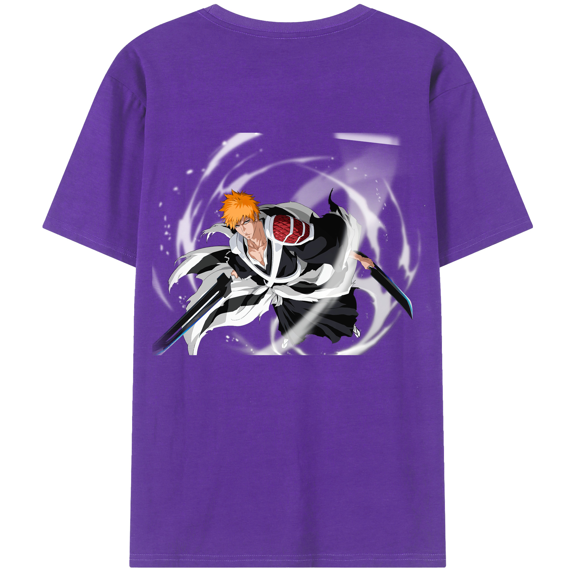（画像用） ブリーチ 黒崎一護（くろさき いちご）BLEACH Kurosaki Ichigo 綿100％ メンズ半袖Tシャツ（バックプリント） 通気性
