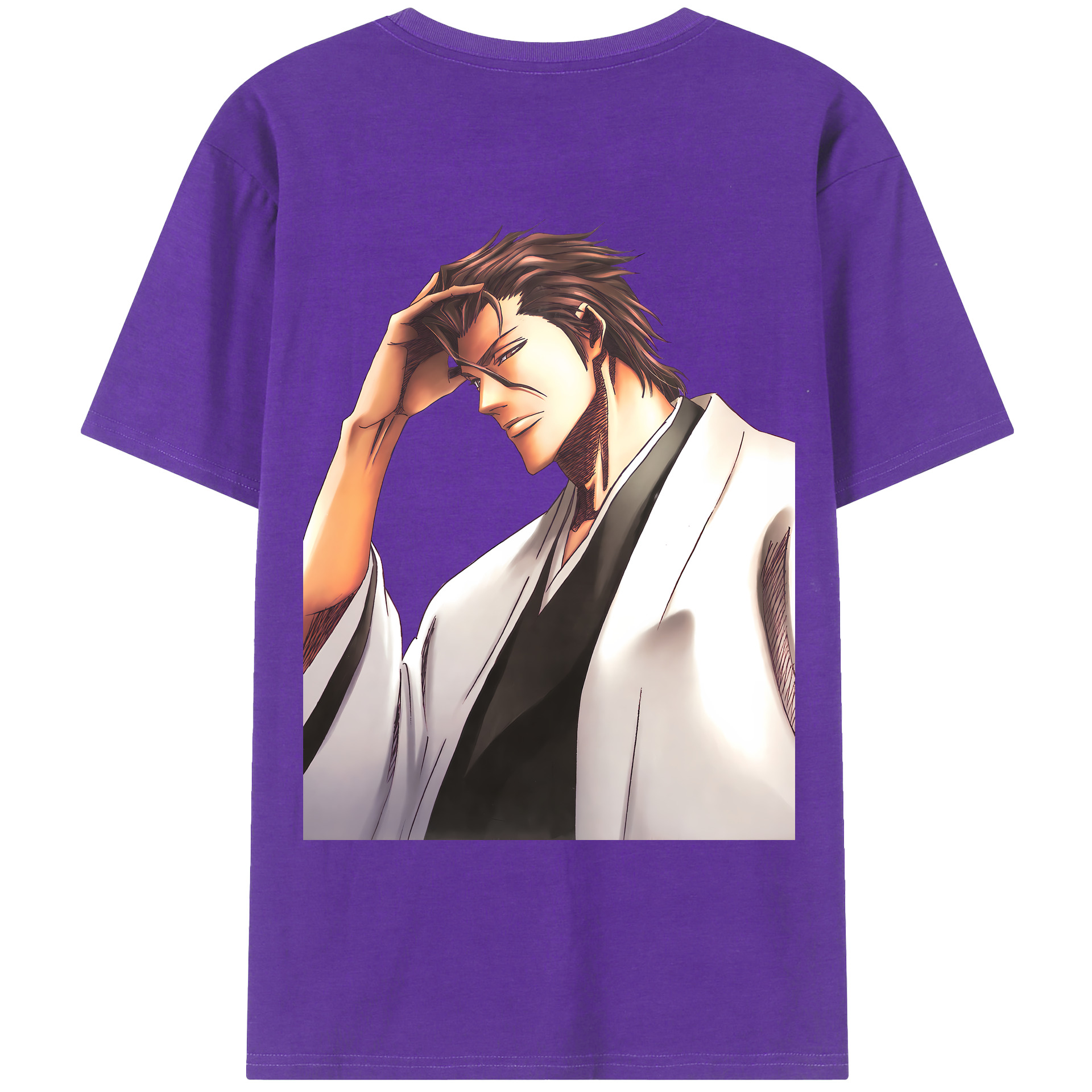 （画像用） ブリーチ 藍染 惣右介（あいぜん そうすけ） BLEACH Aizen Sousuke 綿100％ メンズ半袖Tシャツ（バックプリント） 通気性