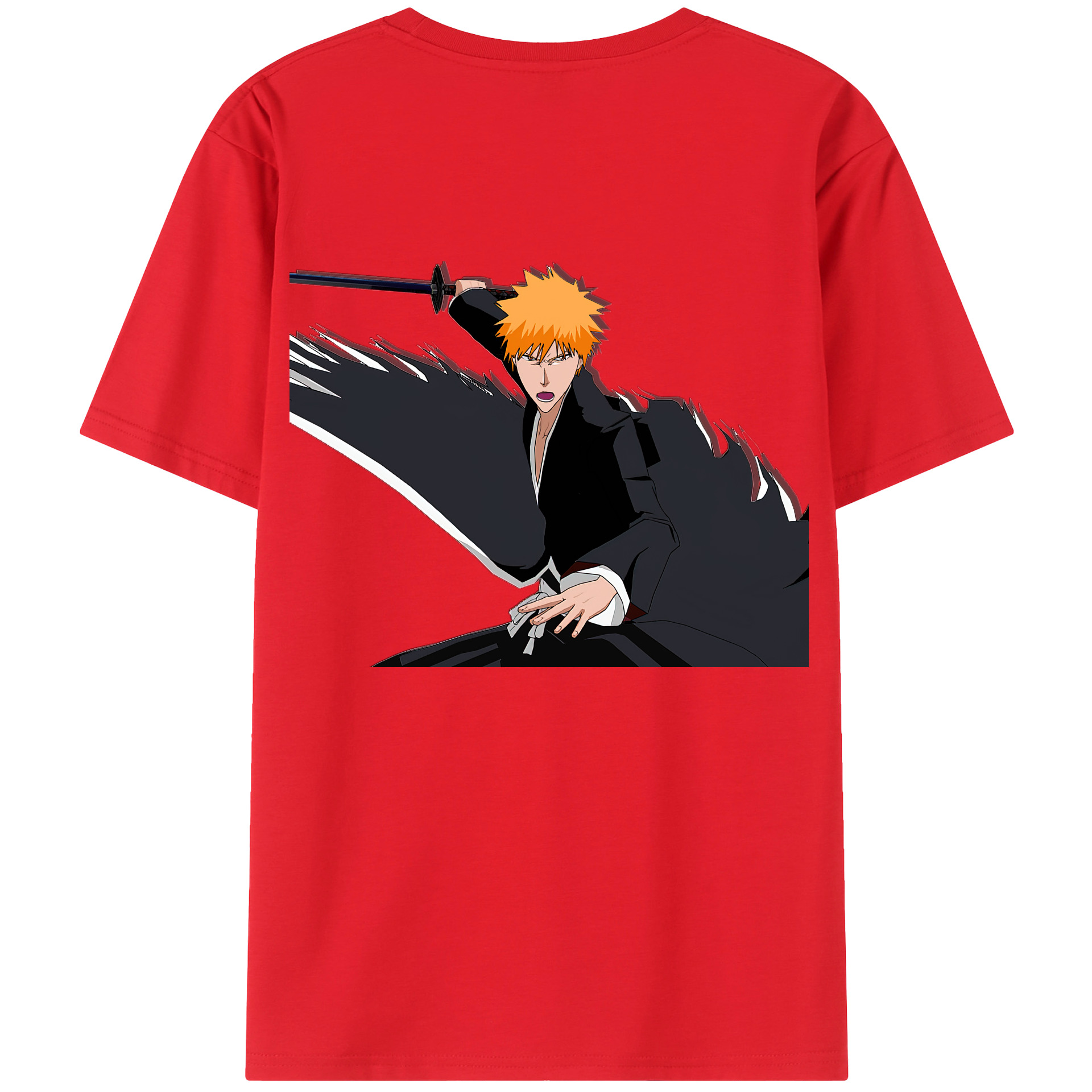 （画像用） ブリーチ 黒崎一護（くろさき いちご）BLEACH Kurosaki Ichigo 綿100％ メンズ半袖Tシャツ（バックプリント） 通気性