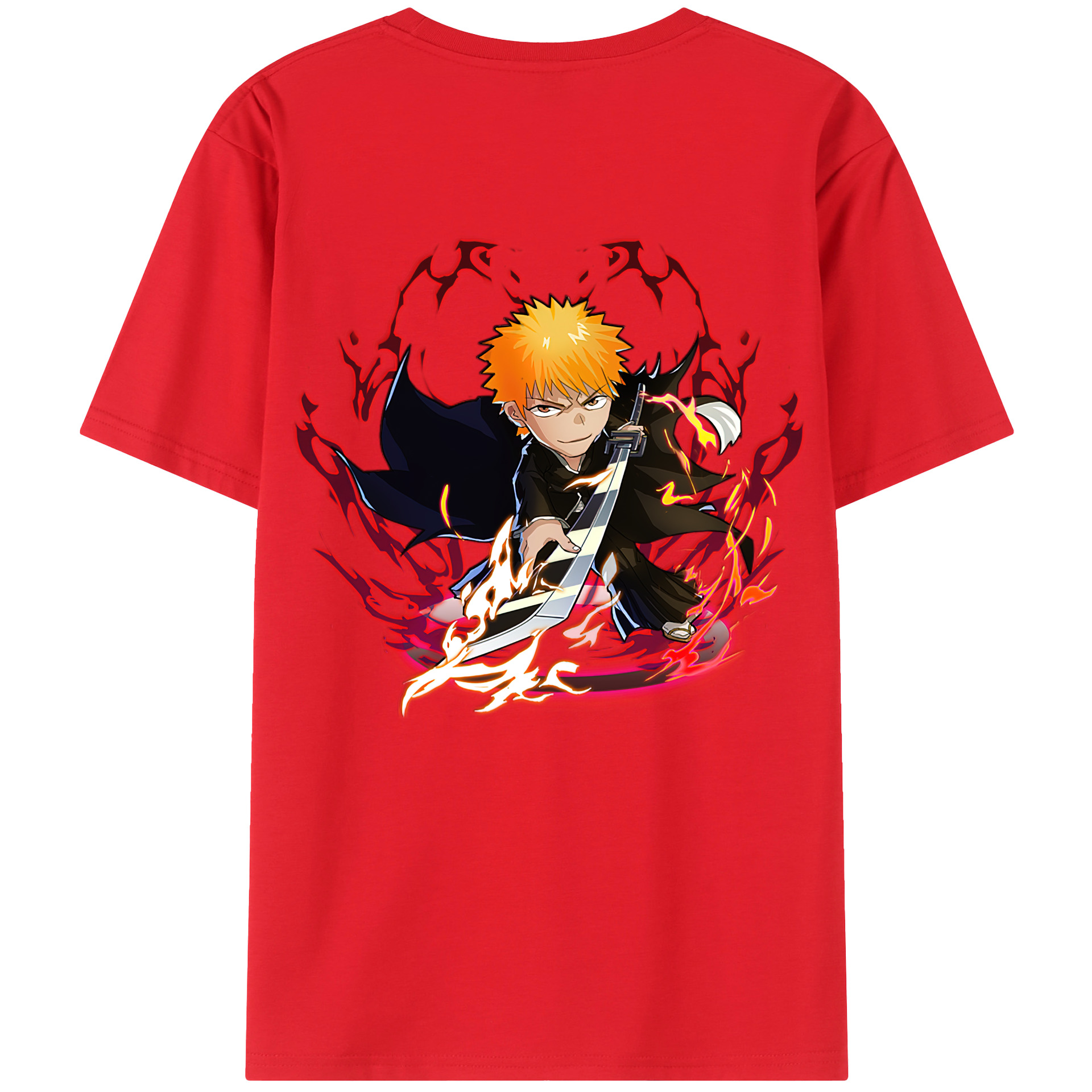 （画像用） ブリーチ 黒崎一護（くろさき いちご）BLEACH Kurosaki Ichigo 綿100％ メンズ半袖Tシャツ（バックプリント） 通気性
