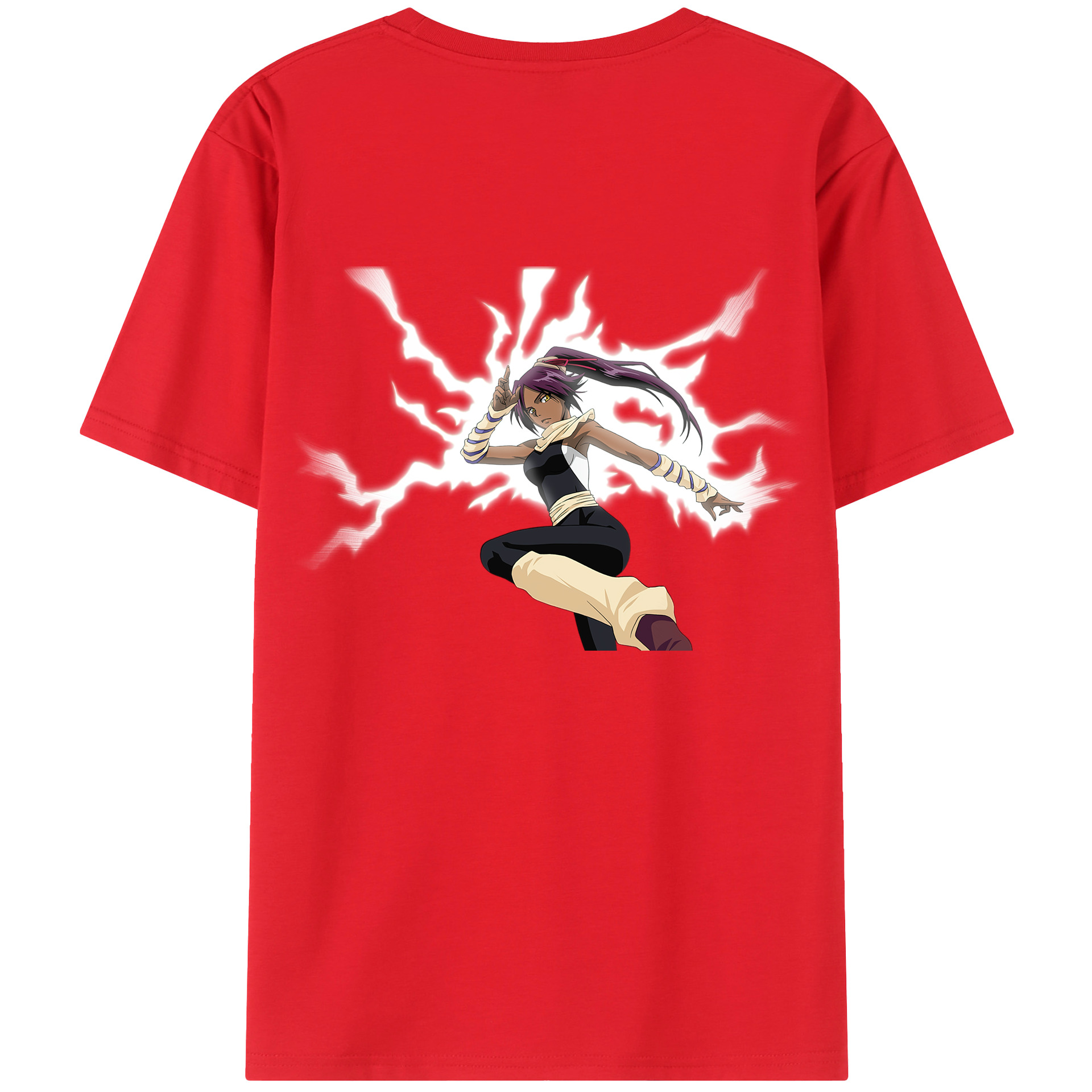 （画像用） ブリーチ 四楓院 夜一（しほういん よるいち） BLEACH Shihouin Yoruichi 綿100％ メンズ半袖Tシャツ（バックプリント） 通気性