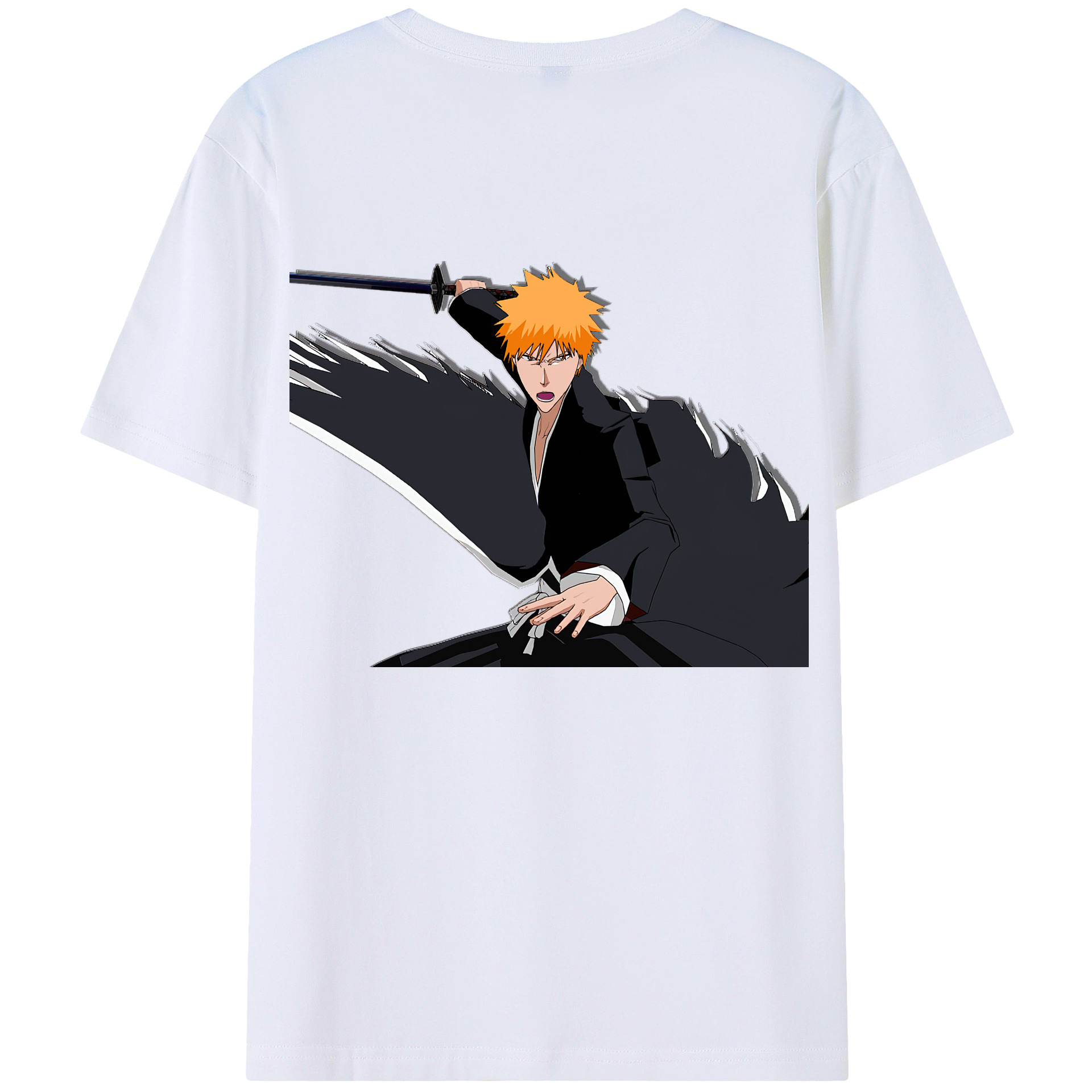 （画像用） ブリーチ 黒崎一護（くろさき いちご）BLEACH Kurosaki Ichigo 綿100％ メンズ半袖Tシャツ（バックプリント） 通気性