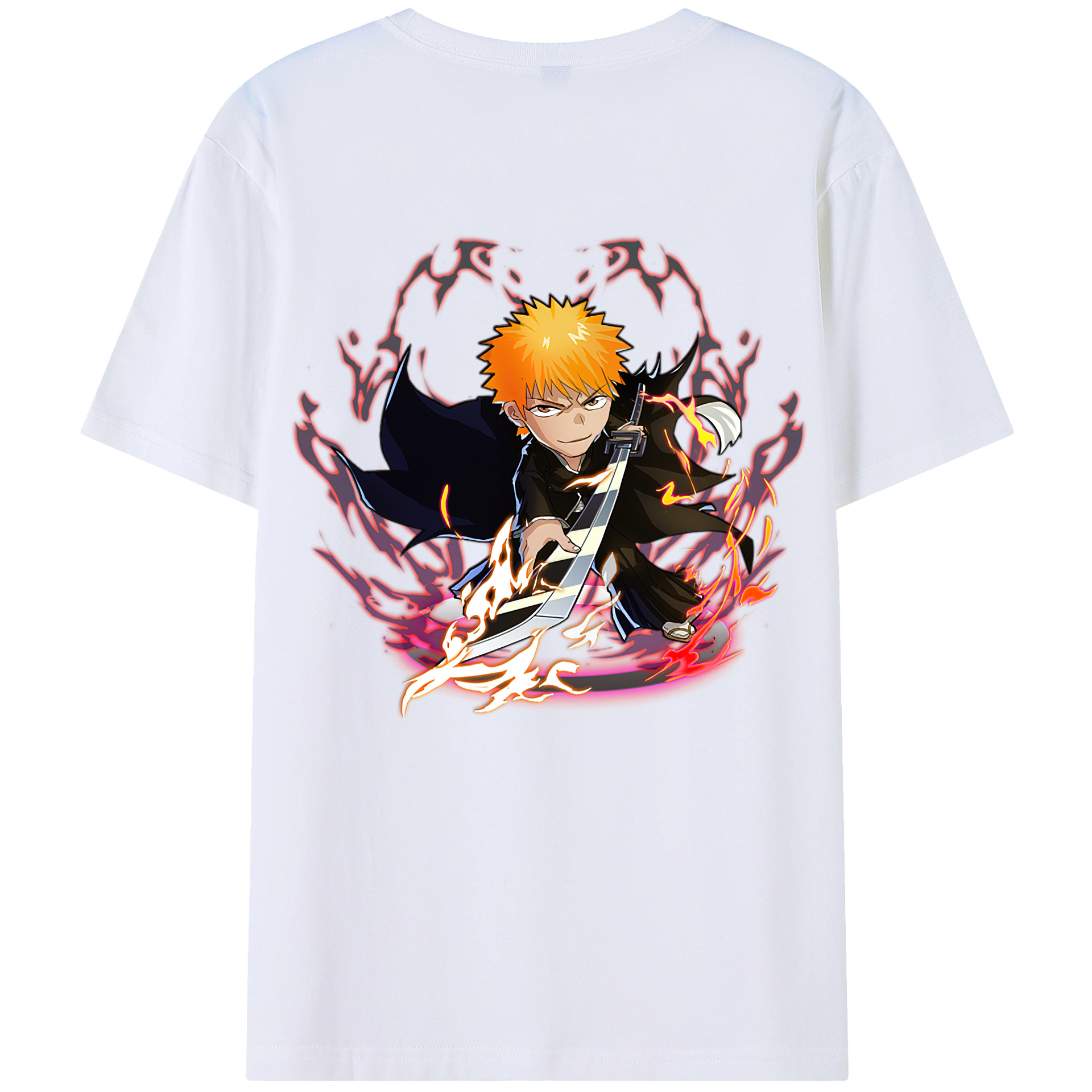 （画像用） ブリーチ 黒崎一護（くろさき いちご）BLEACH Kurosaki Ichigo 綿100％ メンズ半袖Tシャツ（バックプリント） 通気性