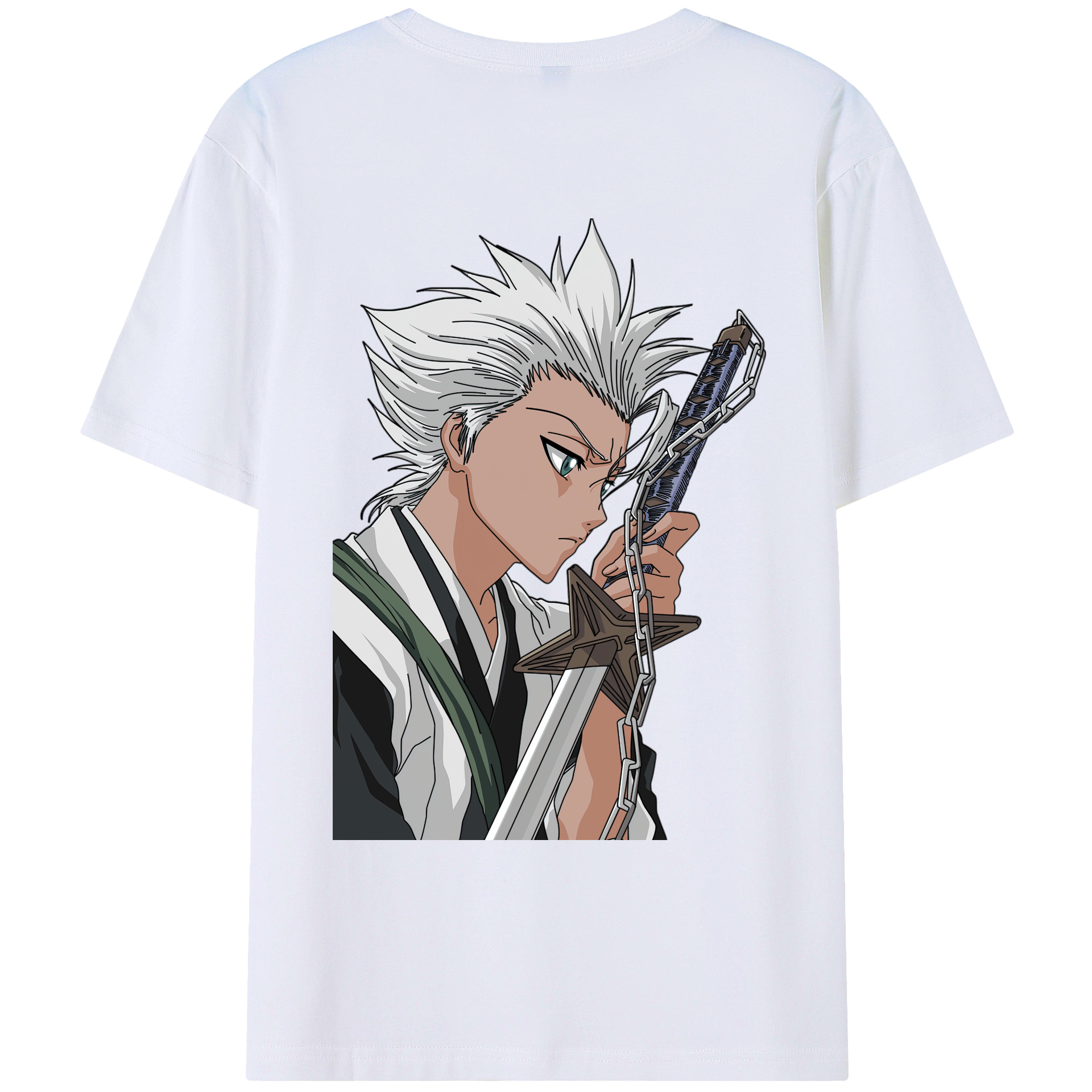 （画像用） ブリーチ 日番谷冬獅郎（ひつがや とうしろう） BLEACH Hitsugaya Toushirou 綿100％ メンズ半袖Tシャツ（バックプリント） 通気性