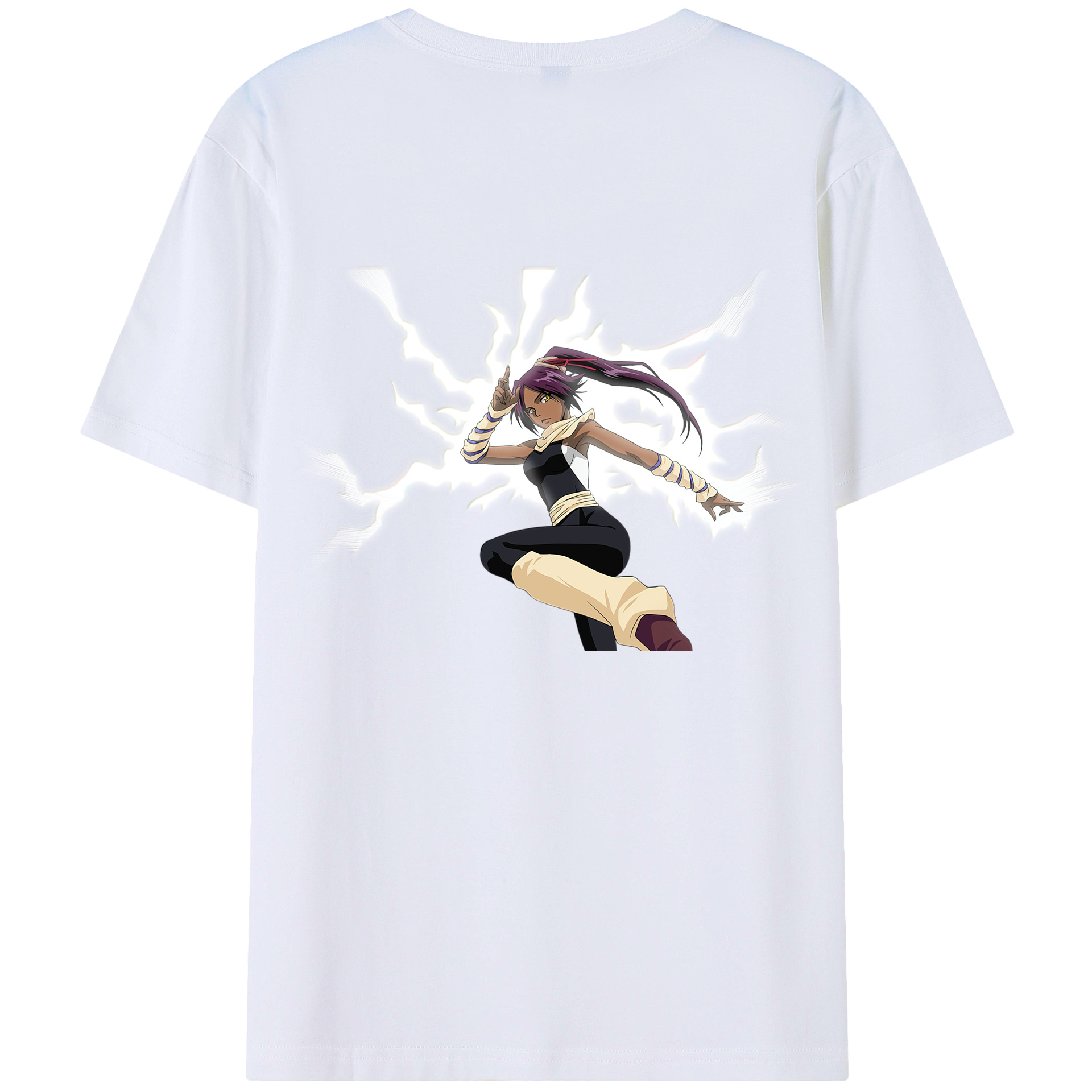 （画像用） ブリーチ 四楓院 夜一（しほういん よるいち） BLEACH Shihouin Yoruichi 綿100％ メンズ半袖Tシャツ（バックプリント） 通気性
