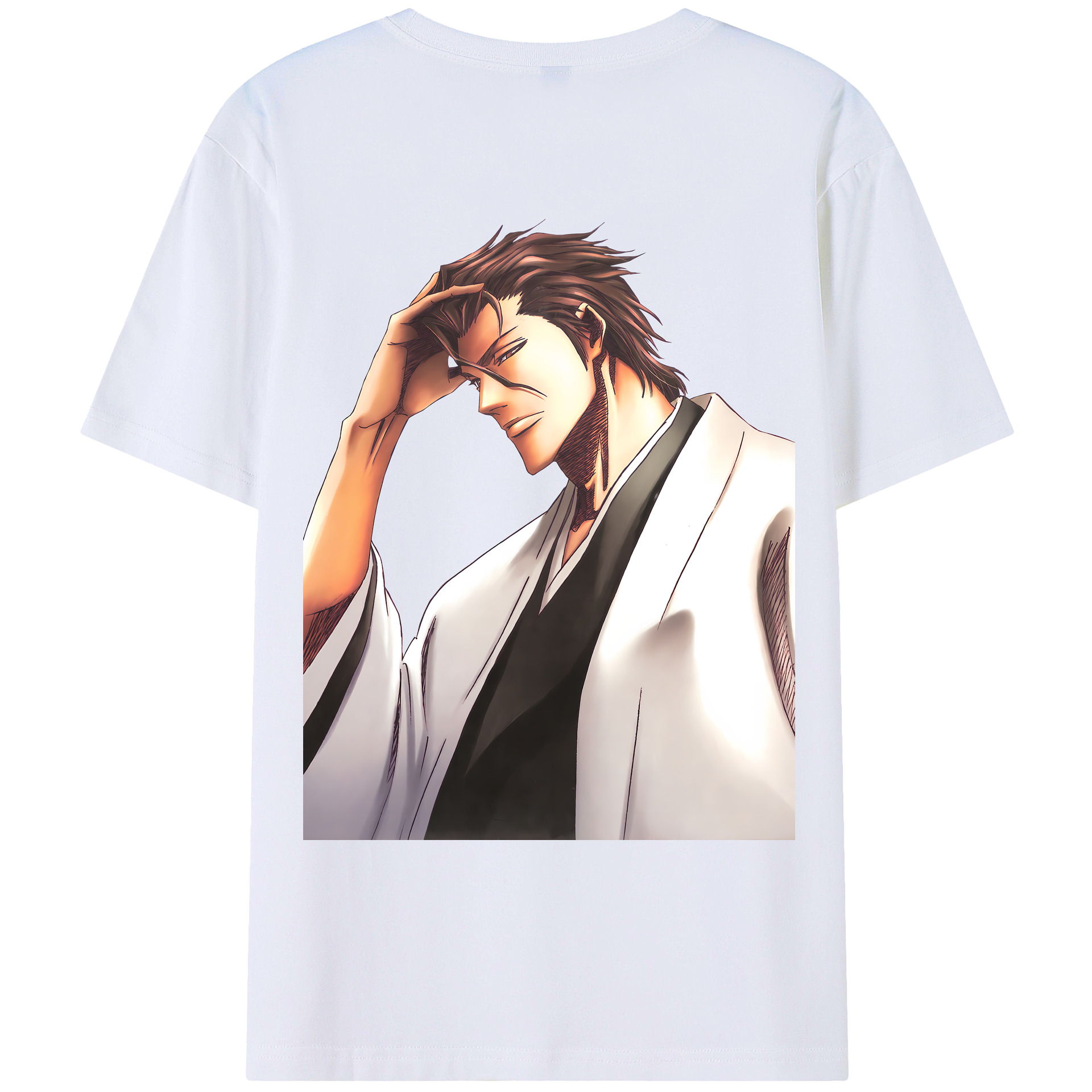 （画像用） ブリーチ 藍染 惣右介（あいぜん そうすけ） BLEACH Aizen Sousuke 綿100％ メンズ半袖Tシャツ（バックプリント） 通気性