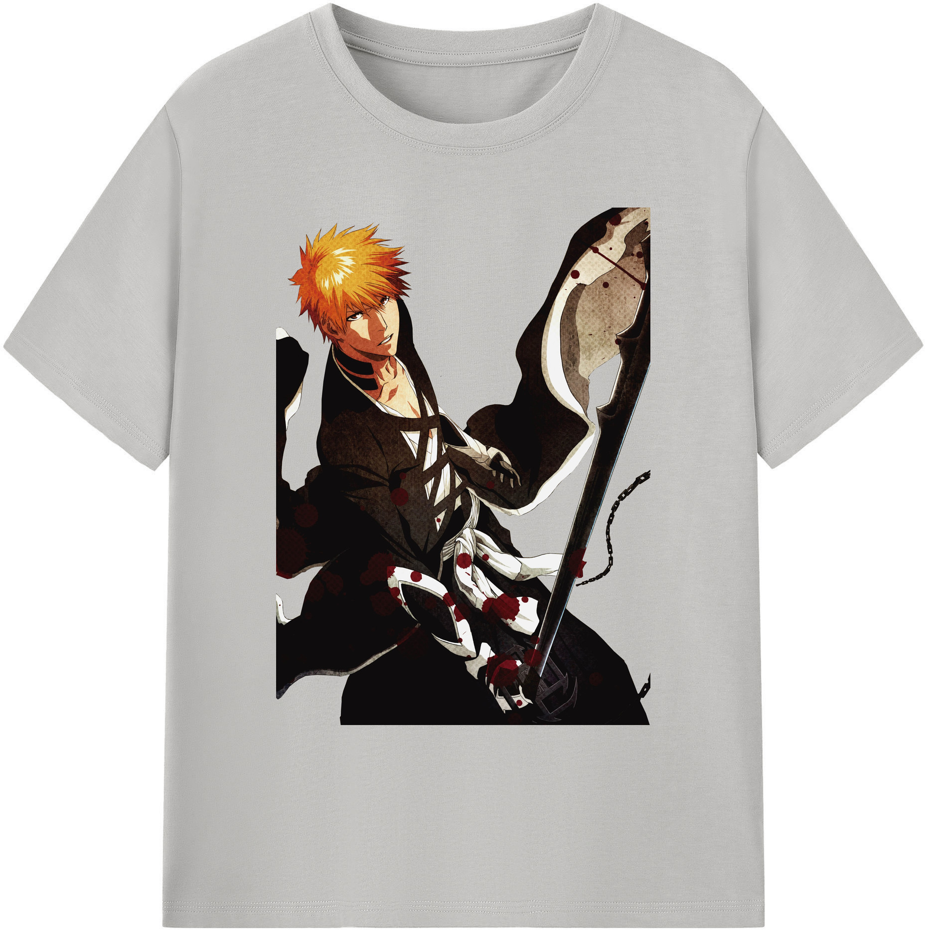 （画像用） ブリーチ 黒崎一護（くろさき いちご）BLEACH Kurosaki Ichigo 綿100％ メンズ半袖Tシャツ｜肌触りやわらか＆通気性