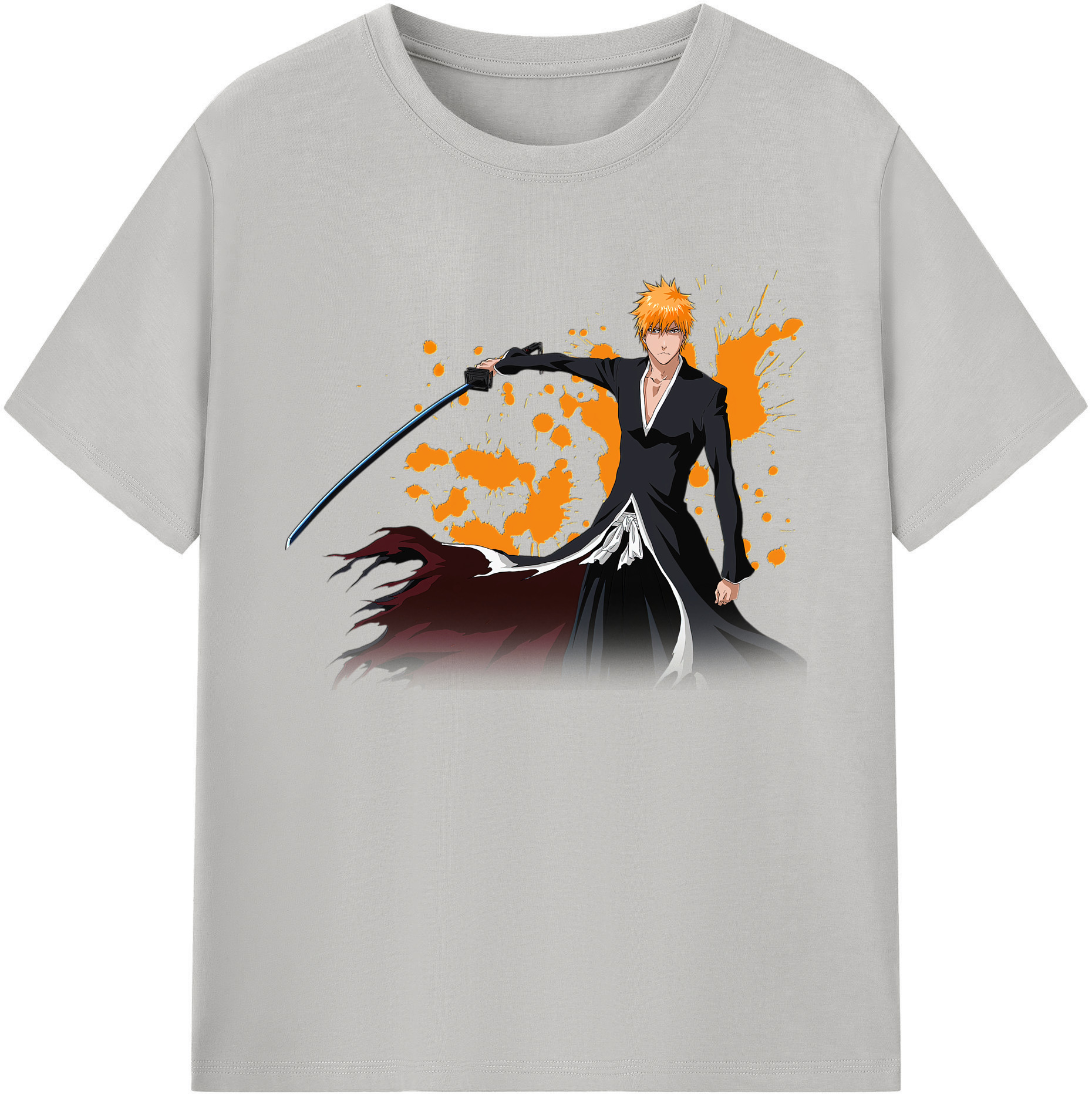 （画像用） ブリーチ 黒崎一護（くろさき いちご）BLEACH Kurosaki Ichigo 綿100％ メンズ半袖Tシャツ｜肌触りやわらか＆通気性