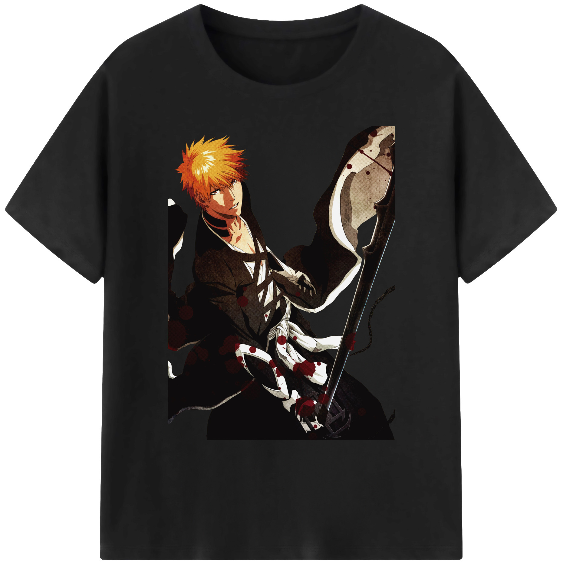 （画像用） ブリーチ 黒崎一護（くろさき いちご）BLEACH Kurosaki Ichigo 綿100％ メンズ半袖Tシャツ｜肌触りやわらか＆通気性