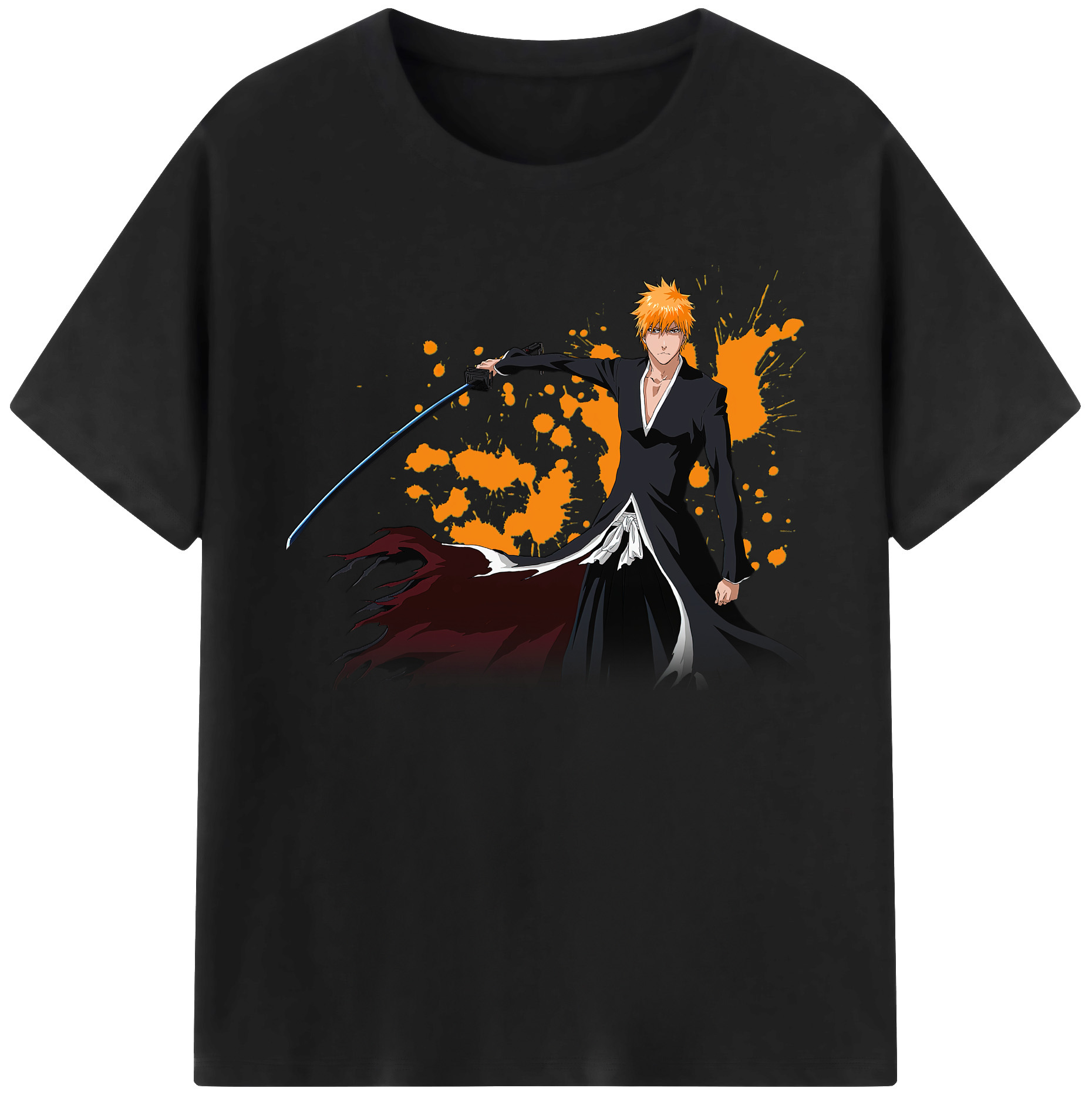 （画像用） ブリーチ 黒崎一護（くろさき いちご）BLEACH Kurosaki Ichigo 綿100％ メンズ半袖Tシャツ｜肌触りやわらか＆通気性