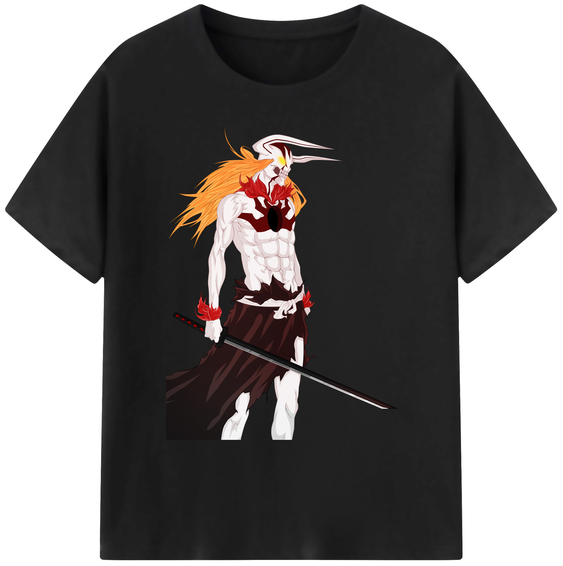 （画像用） ブリーチ 黒崎一護（くろさき いちご）BLEACH Kurosaki Ichigo 綿100％ メンズ半袖Tシャツ｜肌触りやわらか＆通気性