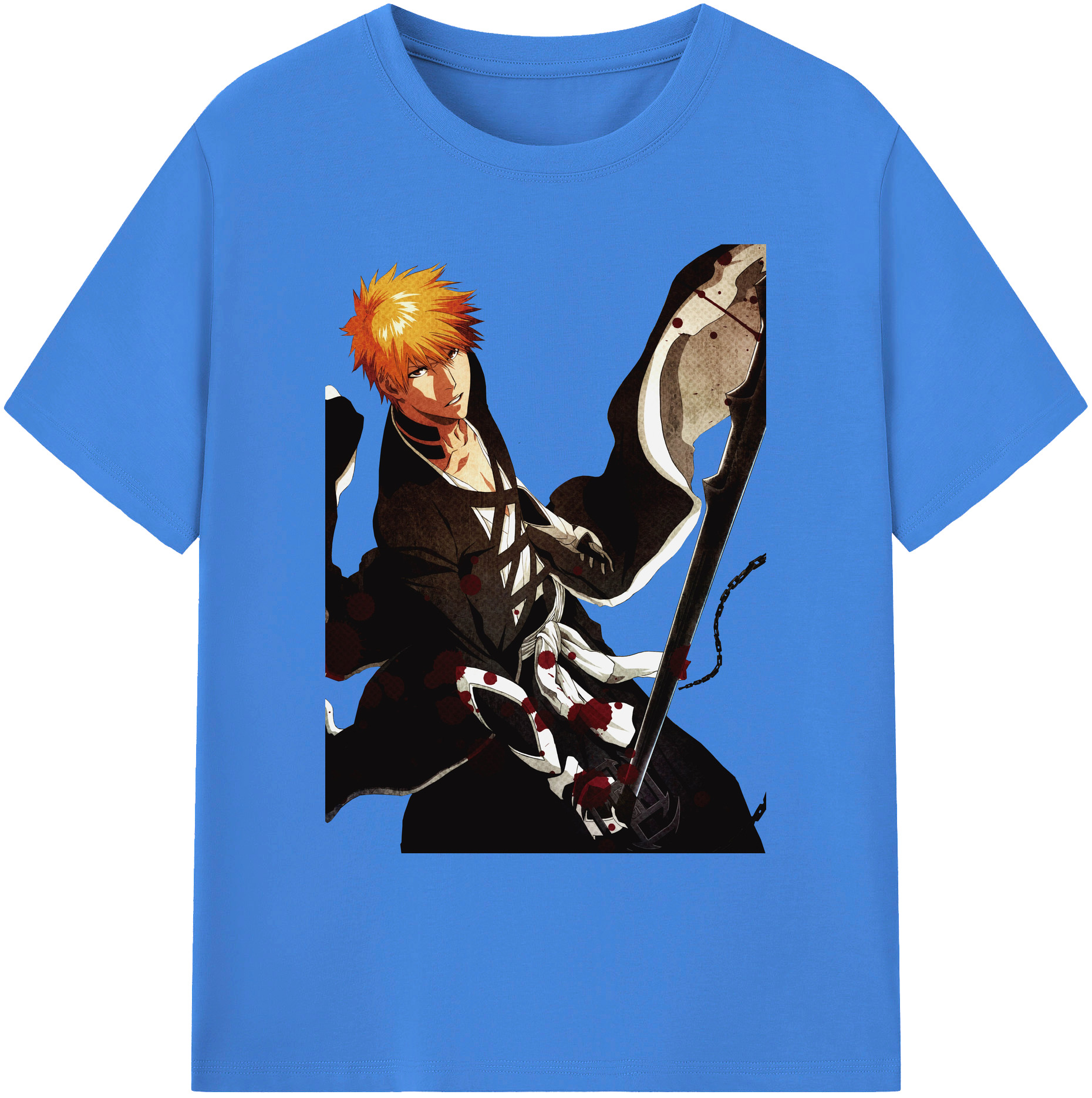 （画像用） ブリーチ 黒崎一護（くろさき いちご）BLEACH Kurosaki Ichigo 綿100％ メンズ半袖Tシャツ｜肌触りやわらか＆通気性
