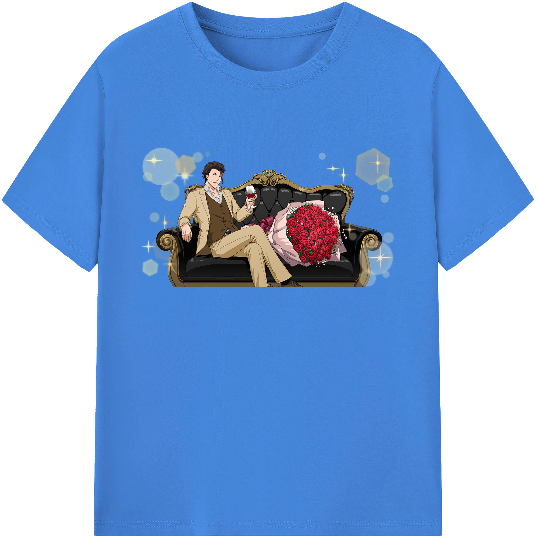 （画像用） ブリーチ 藍染 惣右介（あいぜん そうすけ） BLEACH Aizen Sousuke 綿100％ メンズ半袖Tシャツ｜肌触りやわらか＆通気性