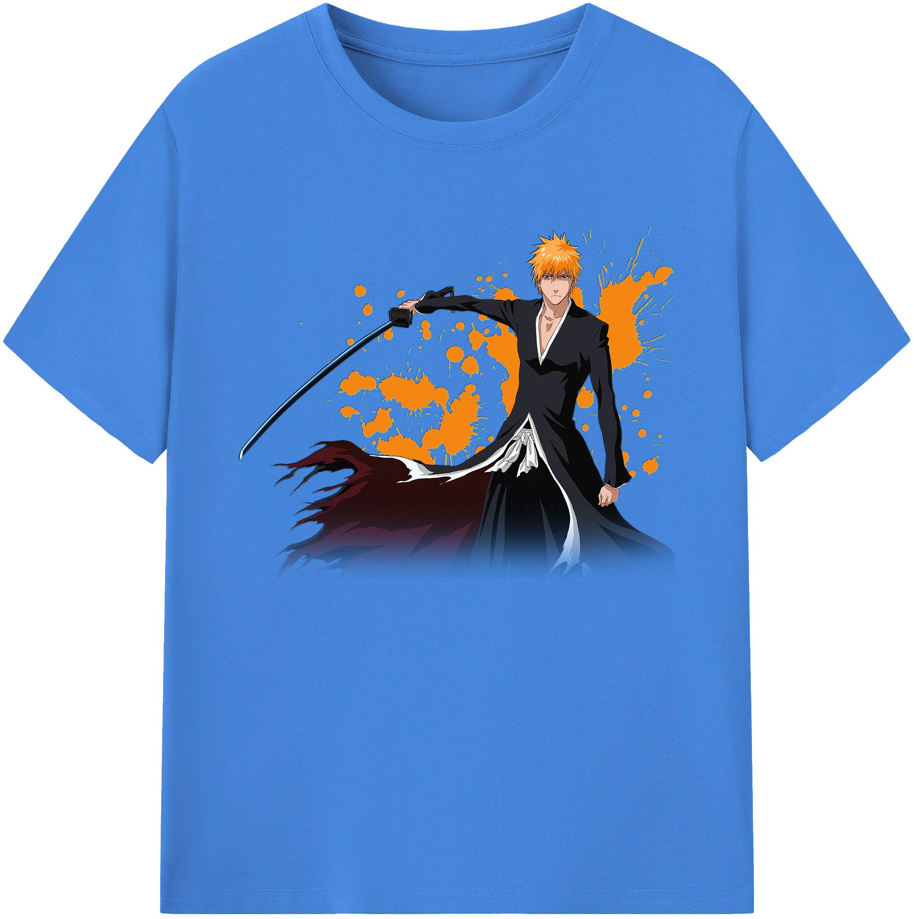 （画像用） ブリーチ 黒崎一護（くろさき いちご）BLEACH Kurosaki Ichigo 綿100％ メンズ半袖Tシャツ｜肌触りやわらか＆通気性