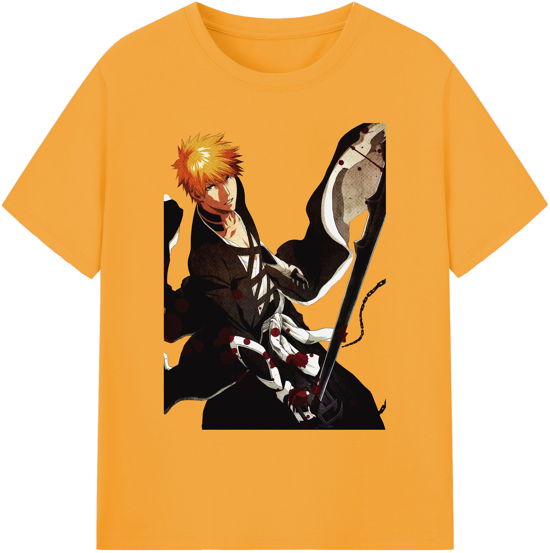 （画像用） ブリーチ 黒崎一護（くろさき いちご）BLEACH Kurosaki Ichigo 綿100％ メンズ半袖Tシャツ｜肌触りやわらか＆通気性