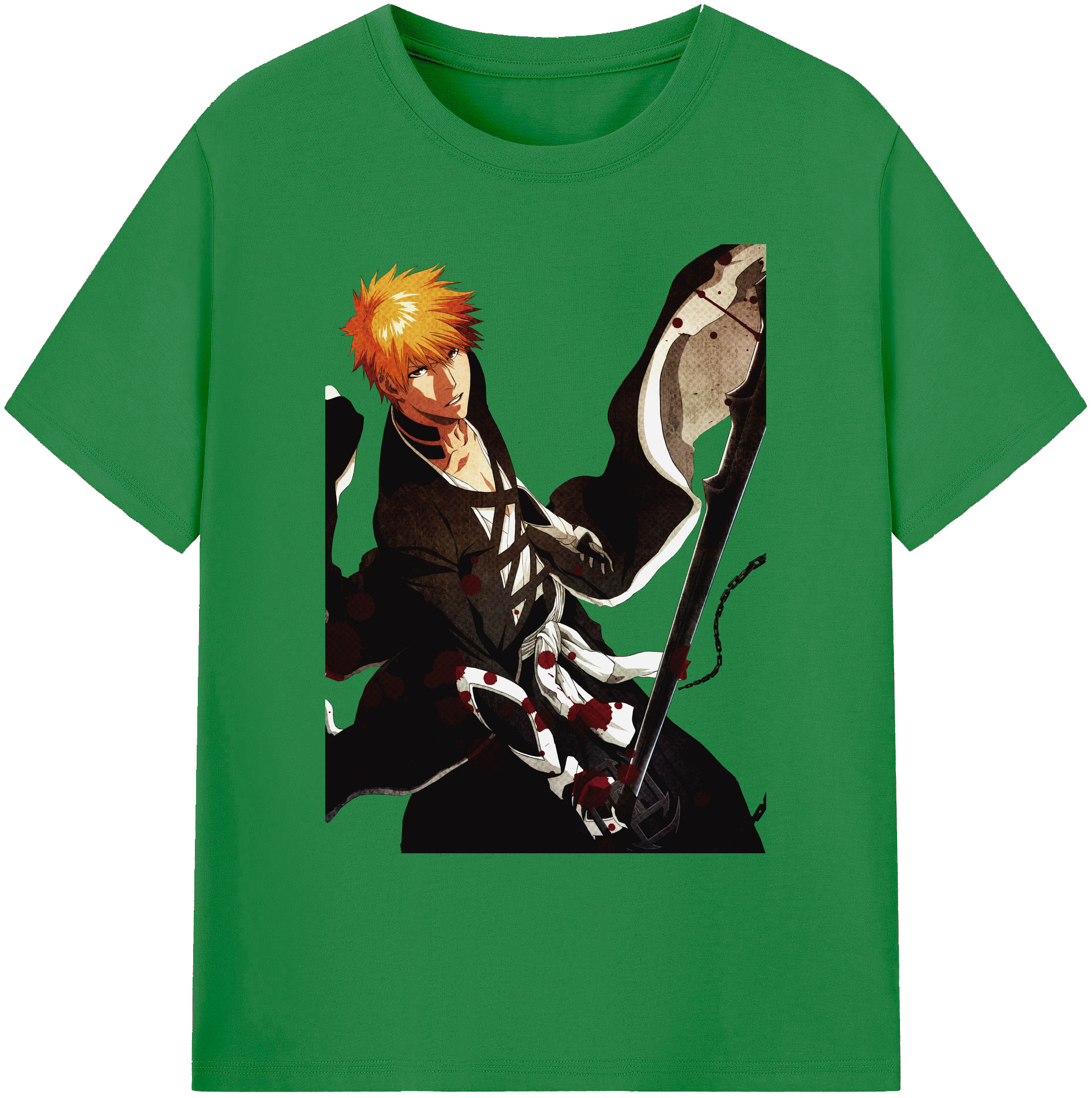 （画像用） ブリーチ 黒崎一護（くろさき いちご）BLEACH Kurosaki Ichigo 綿100％ メンズ半袖Tシャツ｜肌触りやわらか＆通気性