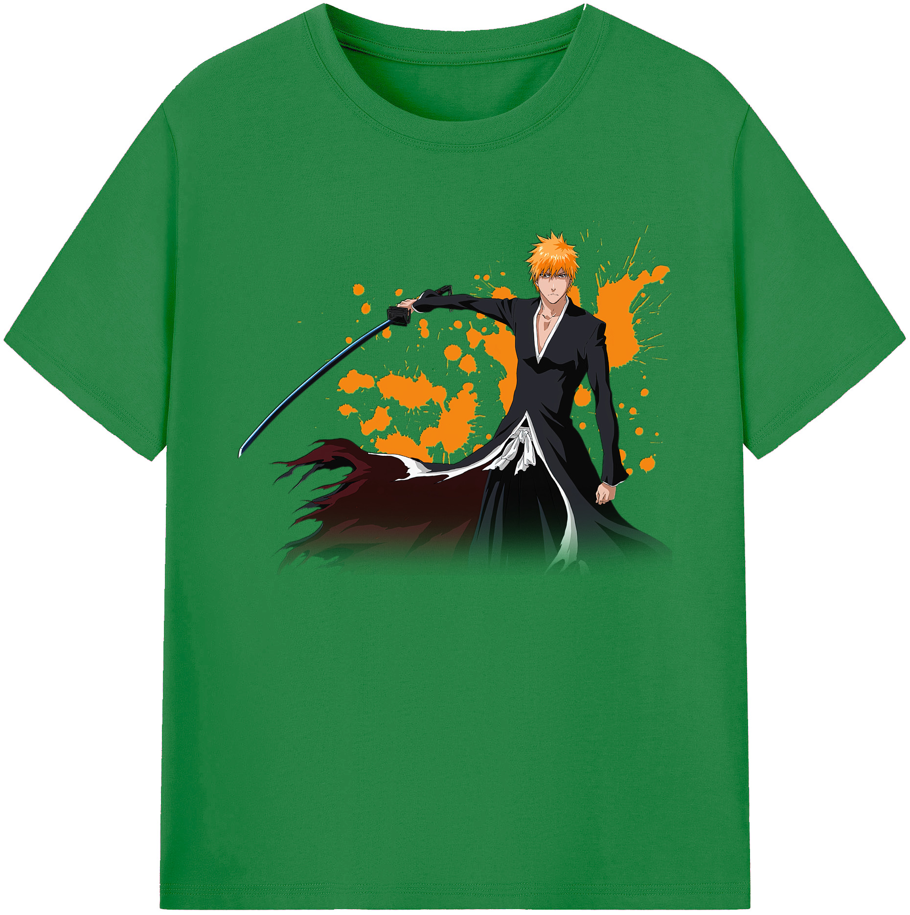 （画像用） ブリーチ 黒崎一護（くろさき いちご）BLEACH Kurosaki Ichigo 綿100％ メンズ半袖Tシャツ｜肌触りやわらか＆通気性