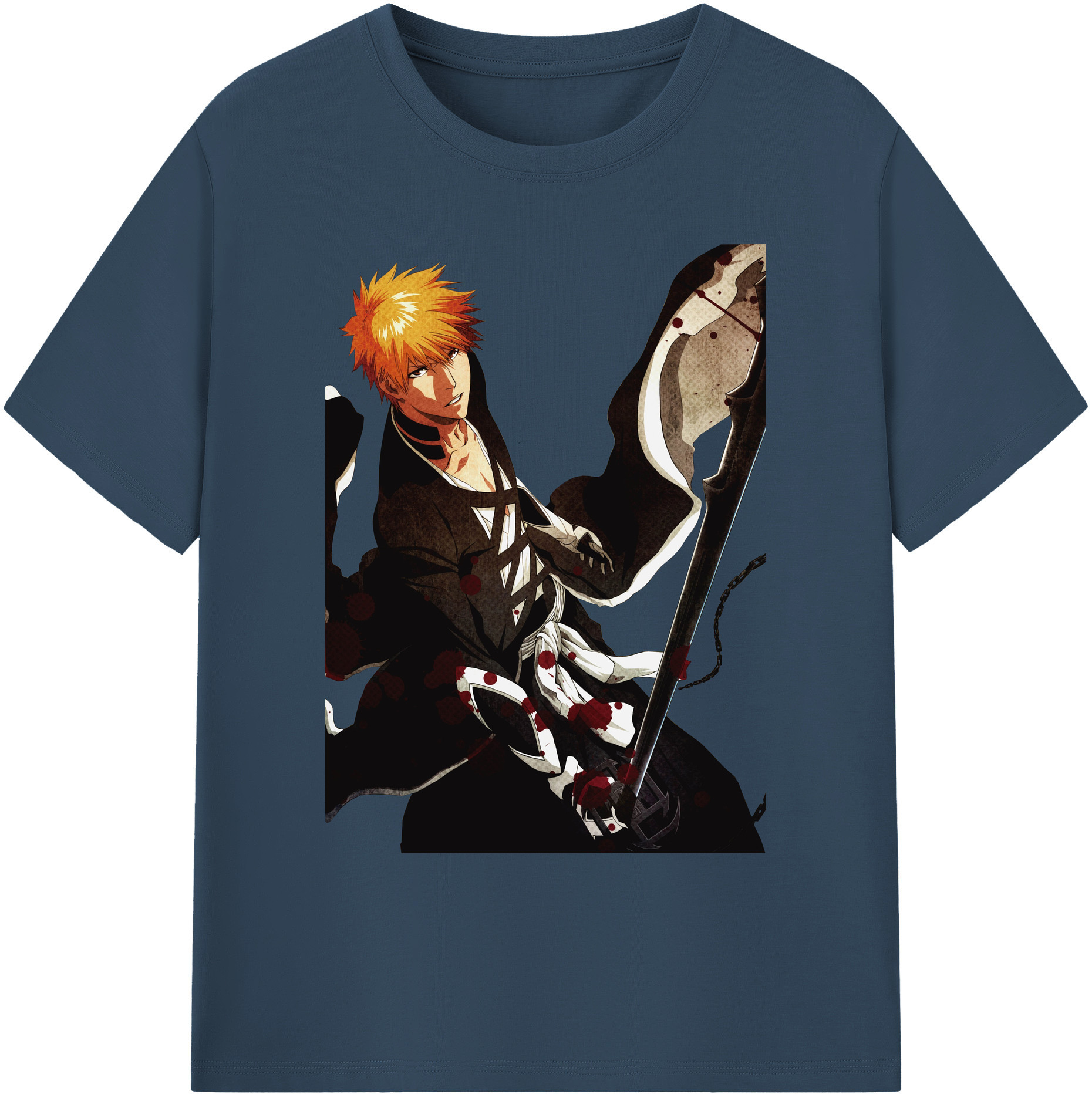 （画像用） ブリーチ 黒崎一護（くろさき いちご）BLEACH Kurosaki Ichigo 綿100％ メンズ半袖Tシャツ｜肌触りやわらか＆通気性