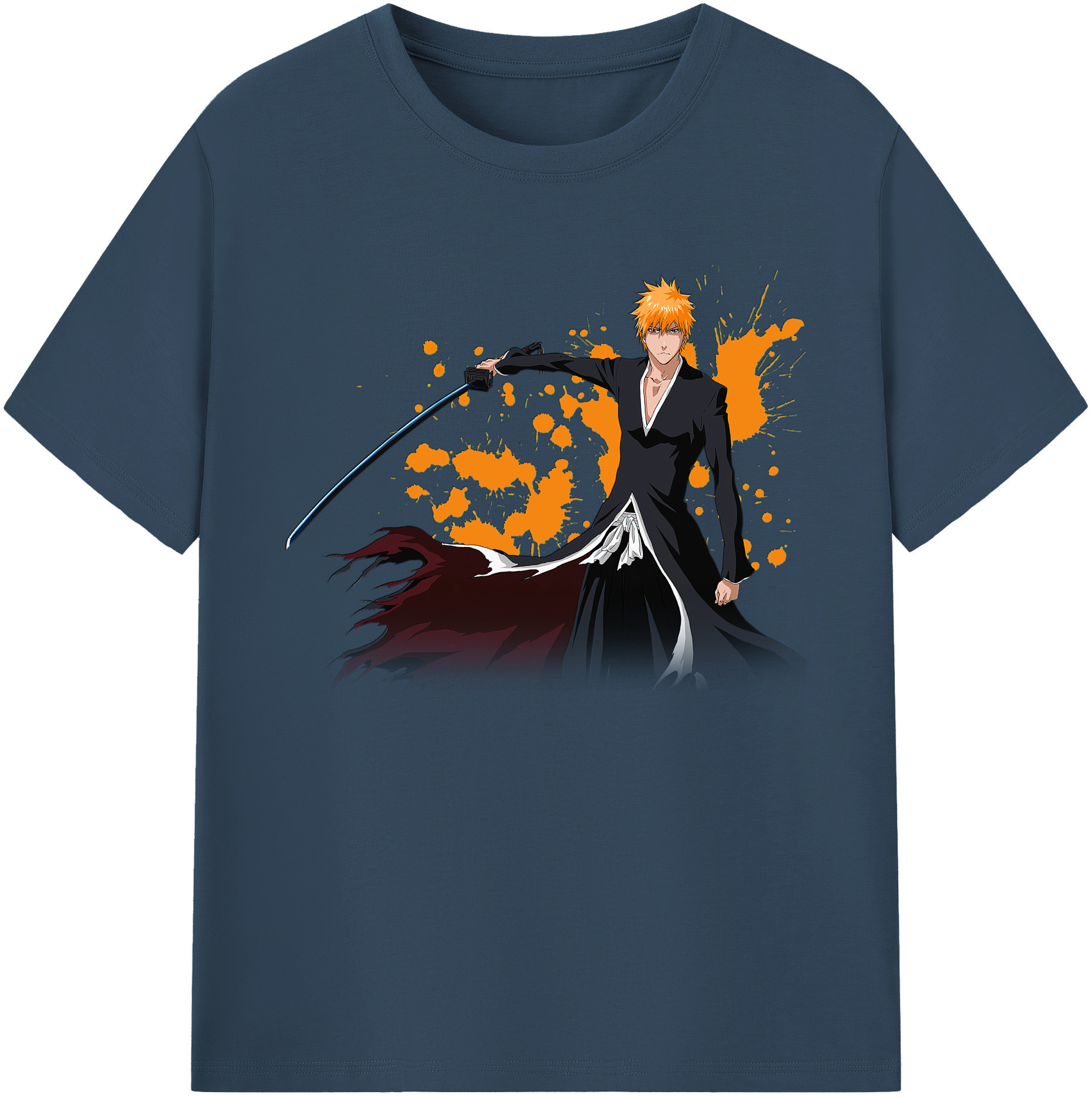 （画像用） ブリーチ 黒崎一護（くろさき いちご）BLEACH Kurosaki Ichigo 綿100％ メンズ半袖Tシャツ｜肌触りやわらか＆通気性