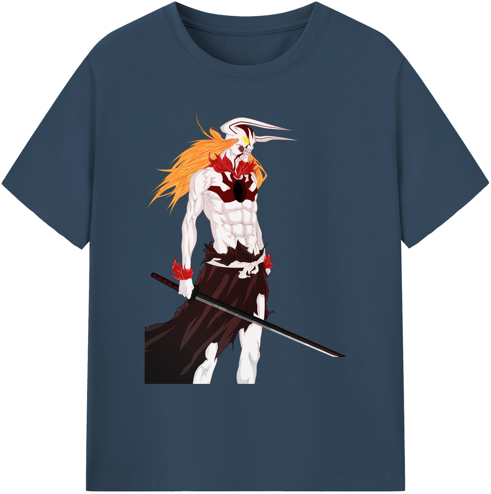 （画像用） ブリーチ 黒崎一護（くろさき いちご）BLEACH Kurosaki Ichigo 綿100％ メンズ半袖Tシャツ｜肌触りやわらか＆通気性