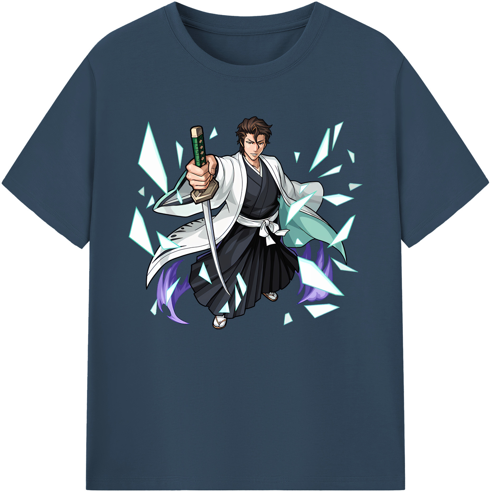（画像用） ブリーチ 藍染 惣右介（あいぜん そうすけ） BLEACH Aizen Sousuke 綿100％ メンズ半袖Tシャツ｜肌触りやわらか＆通気性