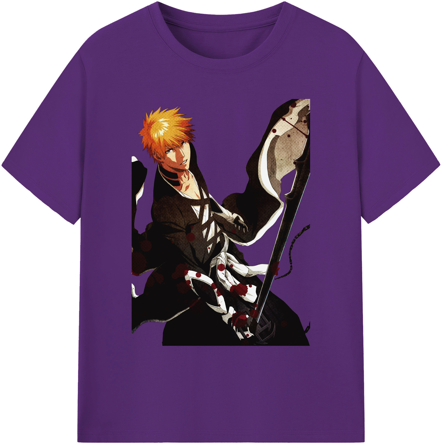 （画像用） ブリーチ 黒崎一護（くろさき いちご）BLEACH Kurosaki Ichigo 綿100％ メンズ半袖Tシャツ｜肌触りやわらか＆通気性
