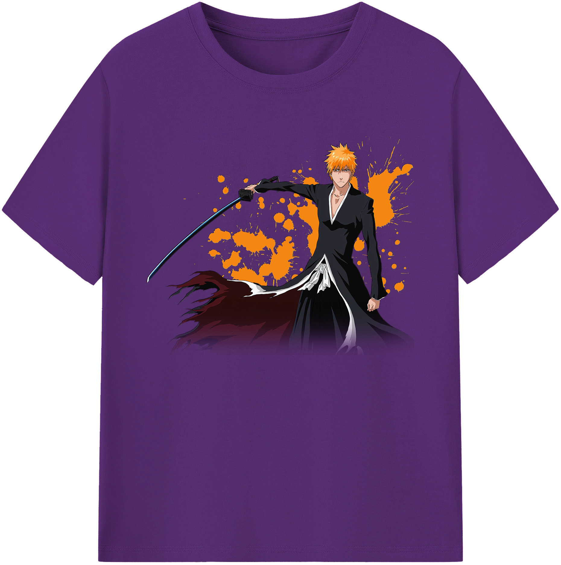 （画像用） ブリーチ 黒崎一護（くろさき いちご）BLEACH Kurosaki Ichigo 綿100％ メンズ半袖Tシャツ｜肌触りやわらか＆通気性