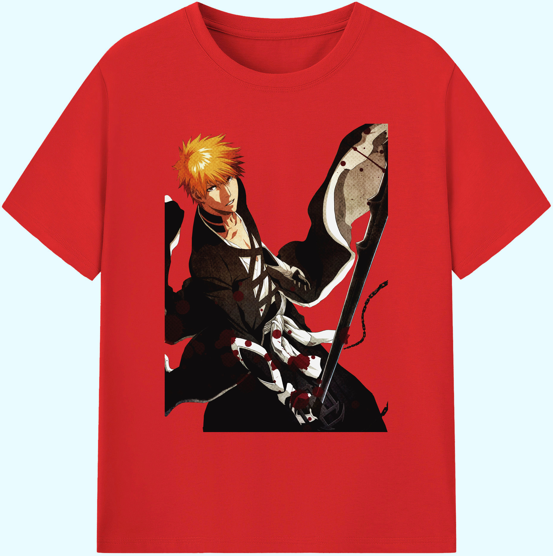 （画像用） ブリーチ 黒崎一護（くろさき いちご）BLEACH Kurosaki Ichigo 綿100％ メンズ半袖Tシャツ｜肌触りやわらか＆通気性