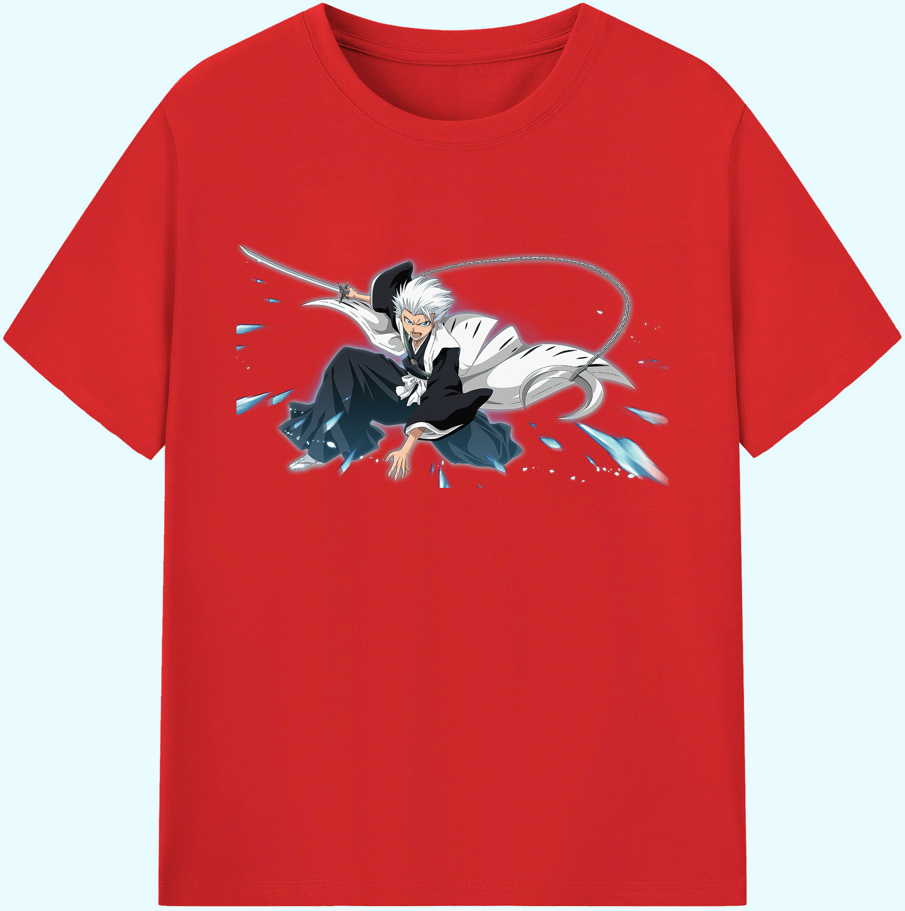 （画像用） ブリーチ 日番谷冬獅郎（ひつがや とうしろう） BLEACH Hitsugaya Toushirou 綿100％ メンズ半袖Tシャツ｜肌触りやわらか＆通気性