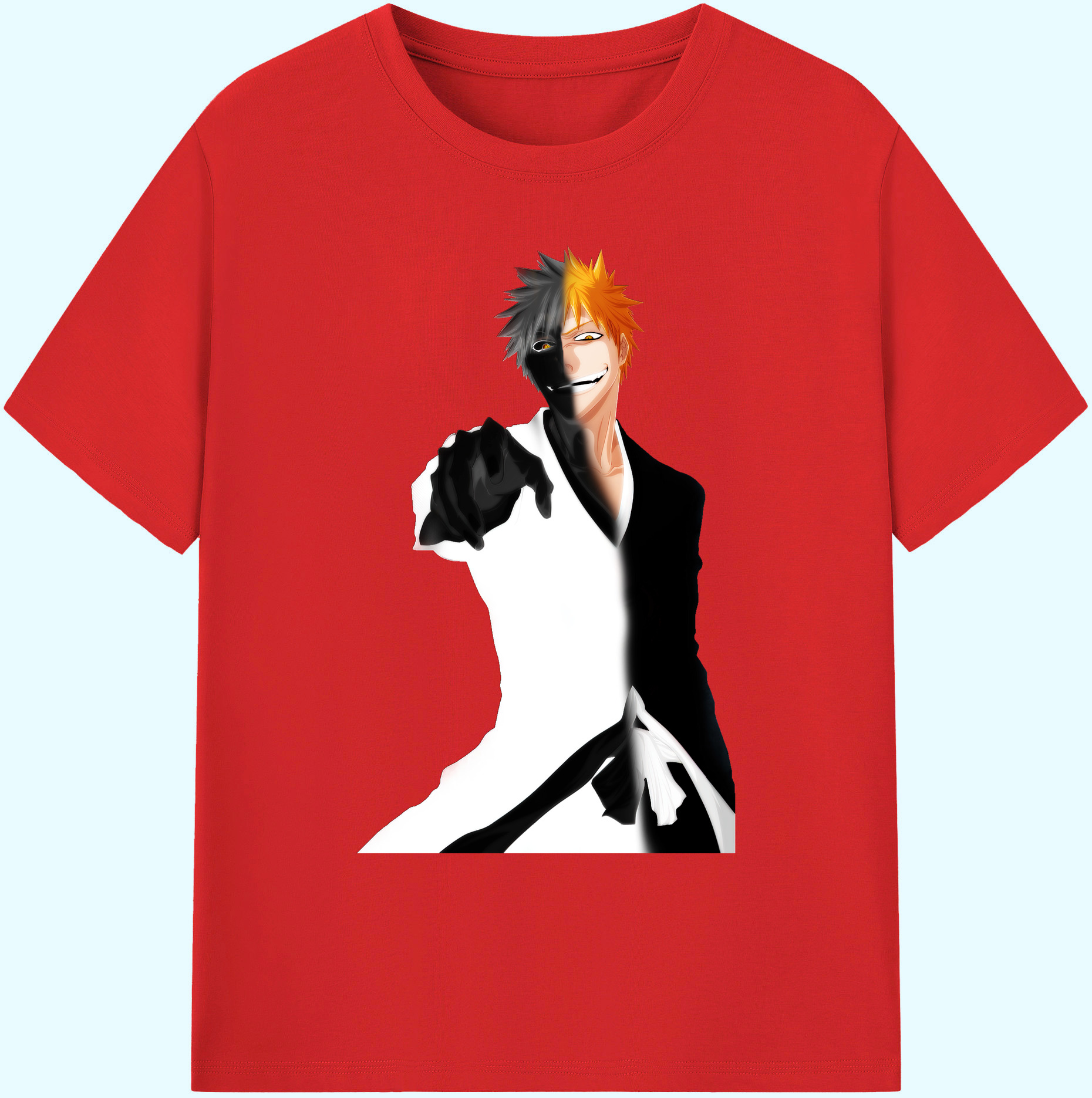 （画像用） ブリーチ 黒崎一護（くろさき いちご）BLEACH Kurosaki Ichigo 綿100％ メンズ半袖Tシャツ｜肌触りやわらか＆通気性