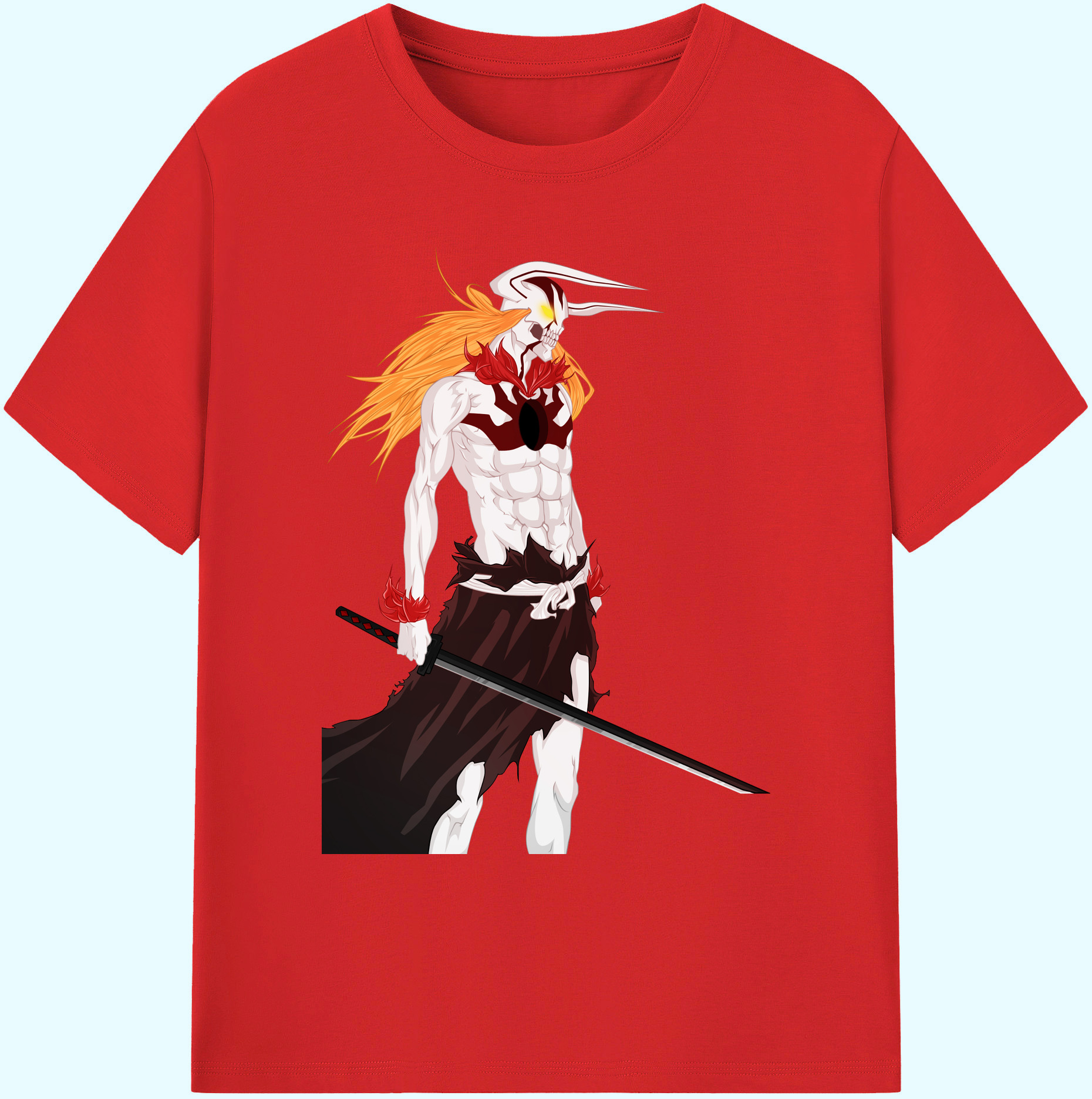 （画像用） ブリーチ 黒崎一護（くろさき いちご）BLEACH Kurosaki Ichigo 綿100％ メンズ半袖Tシャツ｜肌触りやわらか＆通気性