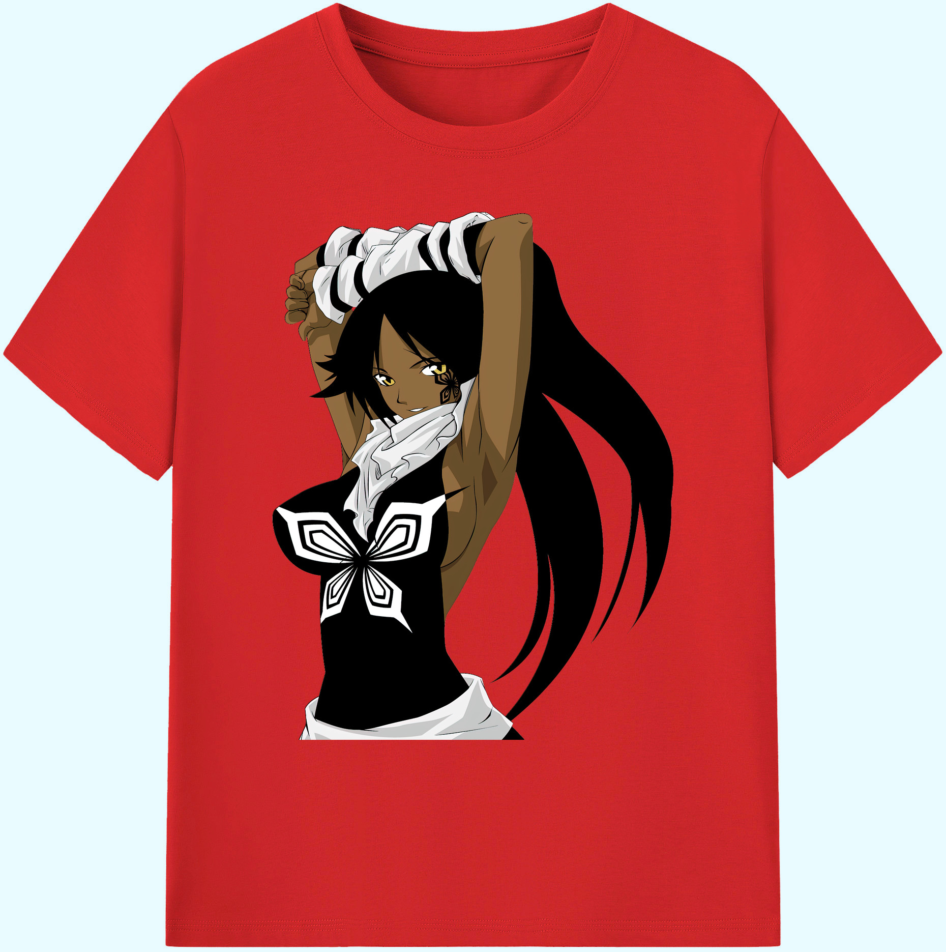 （画像用） ブリーチ 四楓院 夜一（しほういん よるいち） BLEACH Shihouin Yoruichi 綿100％ メンズ半袖Tシャツ｜肌触りやわらか＆通気性