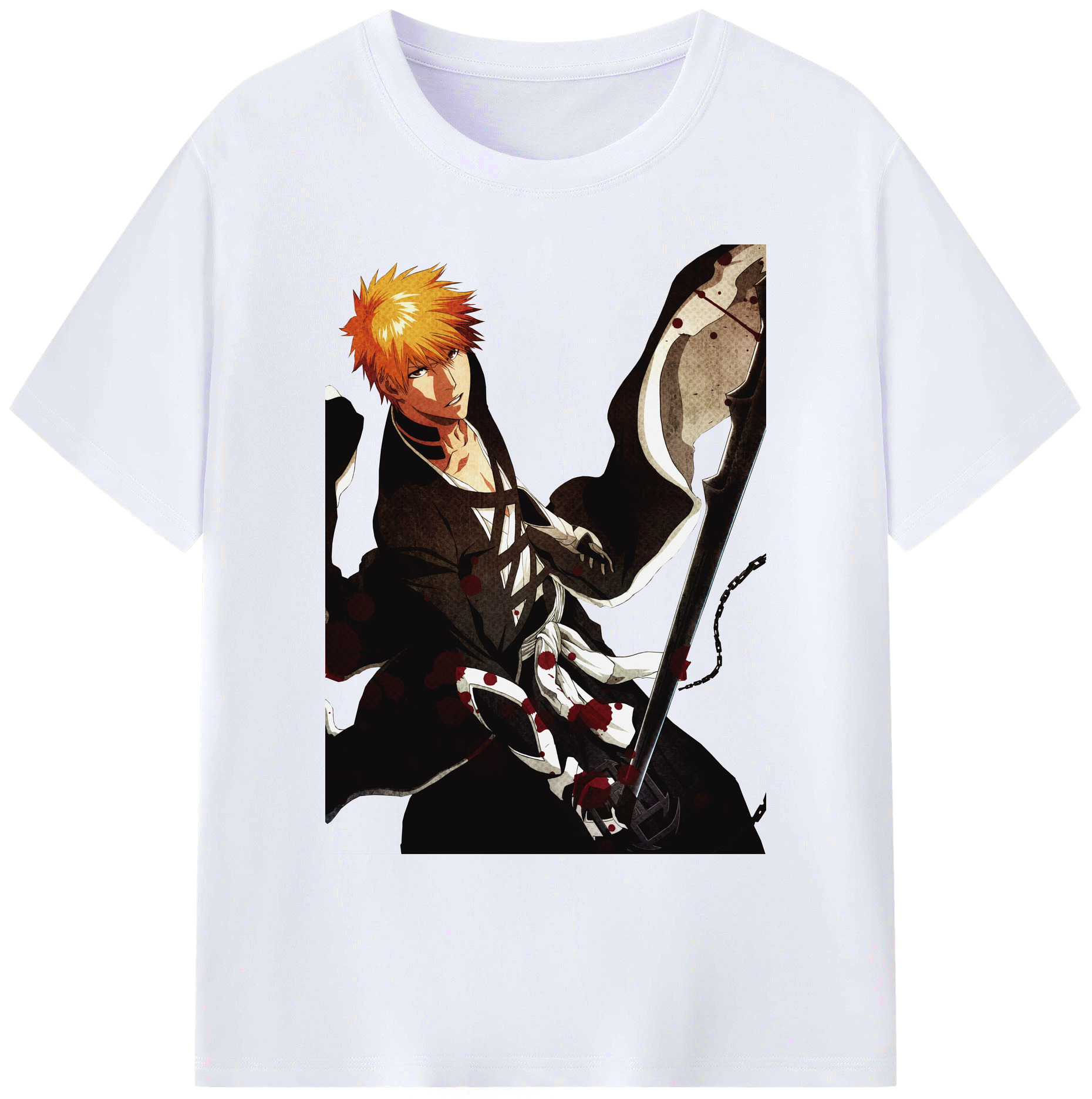（画像用） ブリーチ 黒崎一護（くろさき いちご）BLEACH Kurosaki Ichigo 綿100％ メンズ半袖Tシャツ｜肌触りやわらか＆通気性