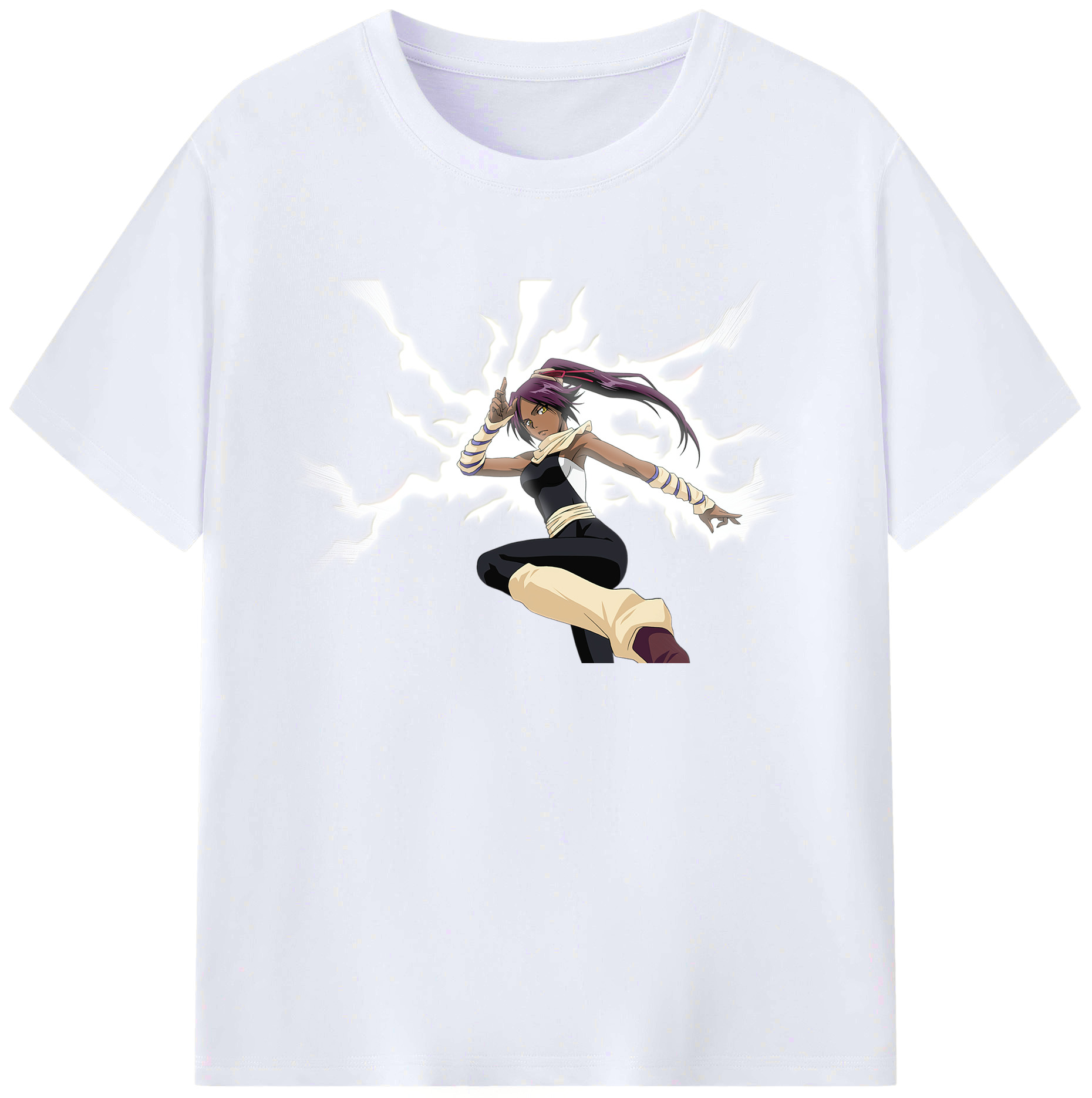 （画像用） ブリーチ 四楓院 夜一（しほういん よるいち） BLEACH Shihouin Yoruichi 綿100％ メンズ半袖Tシャツ｜肌触りやわらか＆通気性