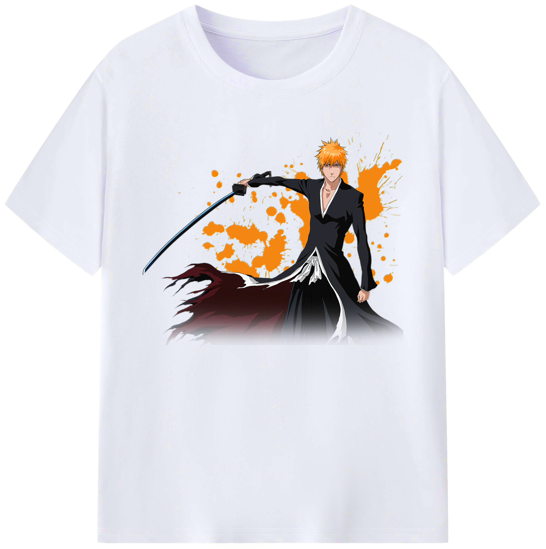 （画像用） ブリーチ 黒崎一護（くろさき いちご）BLEACH Kurosaki Ichigo 綿100％ メンズ半袖Tシャツ｜肌触りやわらか＆通気性