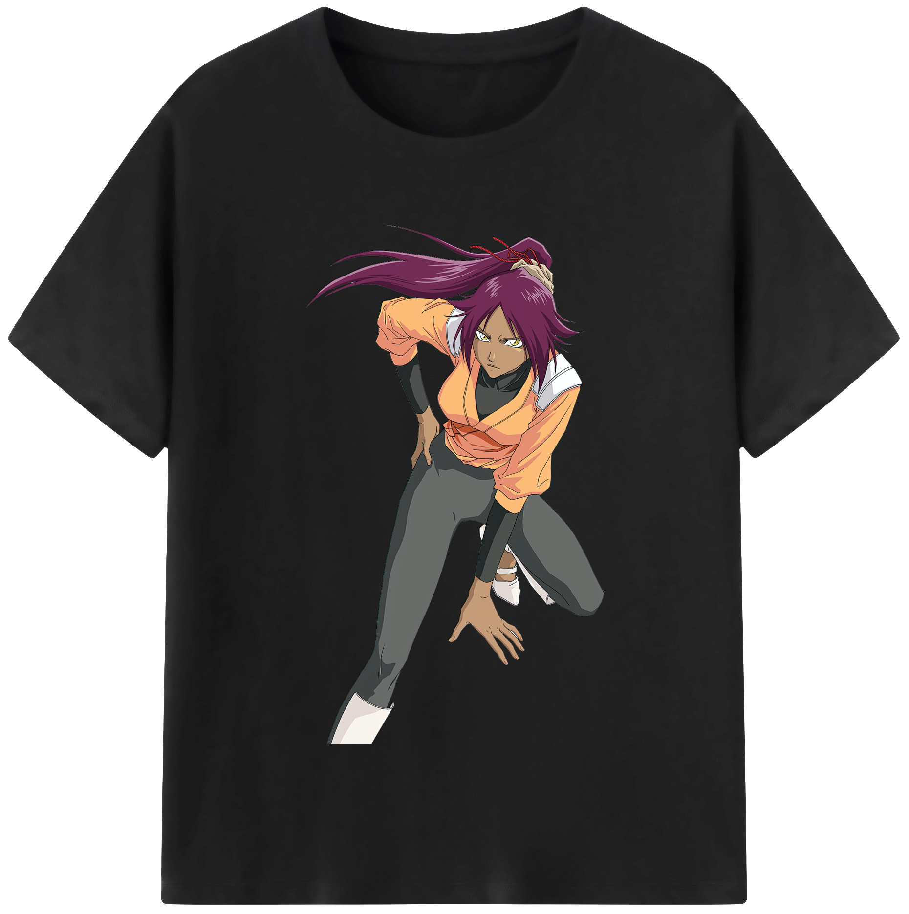 （画像用） ブリーチ 四楓院 夜一（しほういん よるいち） BLEACH Shihouin Yoruichi レディースカジュアルプリントTシャツ（綿100％）