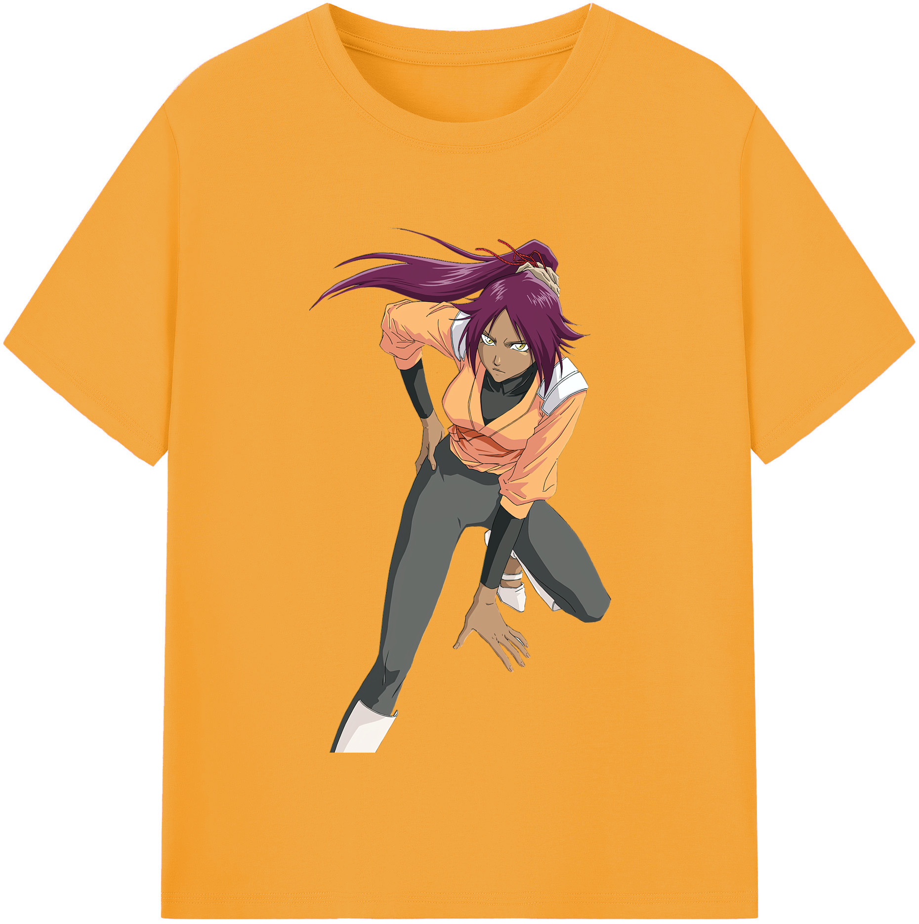 （画像用） ブリーチ 四楓院 夜一（しほういん よるいち） BLEACH Shihouin Yoruichi レディースカジュアルプリントTシャツ（綿100％）