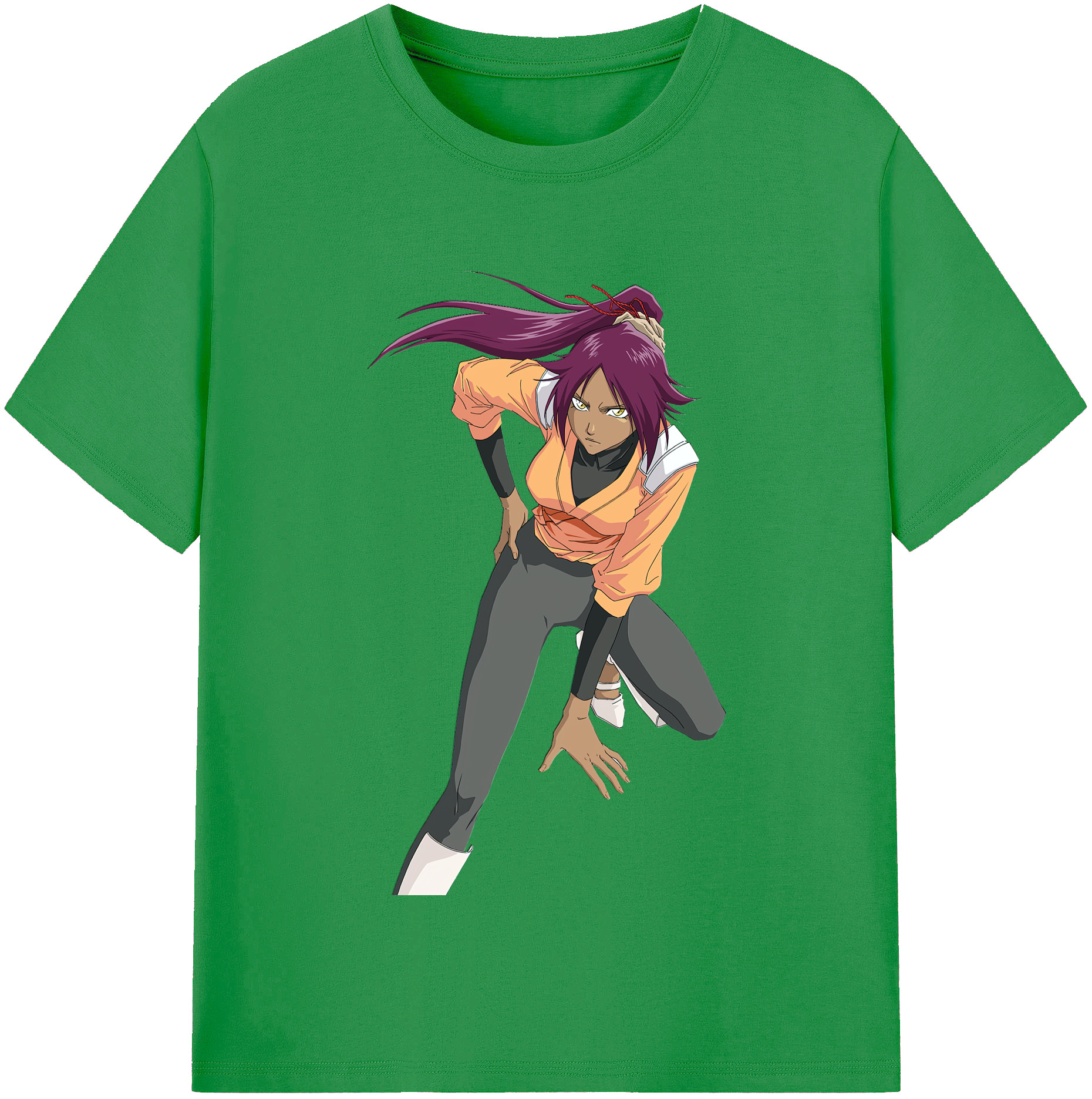 （画像用） ブリーチ 四楓院 夜一（しほういん よるいち） BLEACH Shihouin Yoruichi レディースカジュアルプリントTシャツ（綿100％）