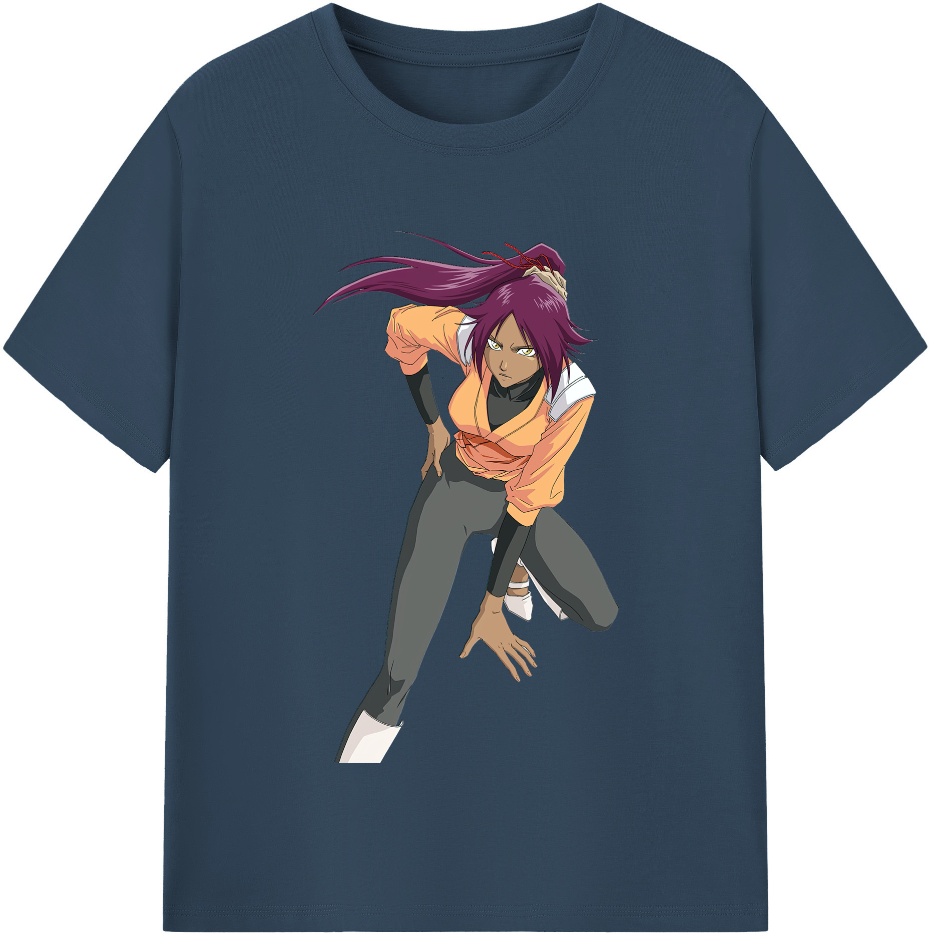 （画像用） ブリーチ 四楓院 夜一（しほういん よるいち） BLEACH Shihouin Yoruichi レディースカジュアルプリントTシャツ（綿100％）