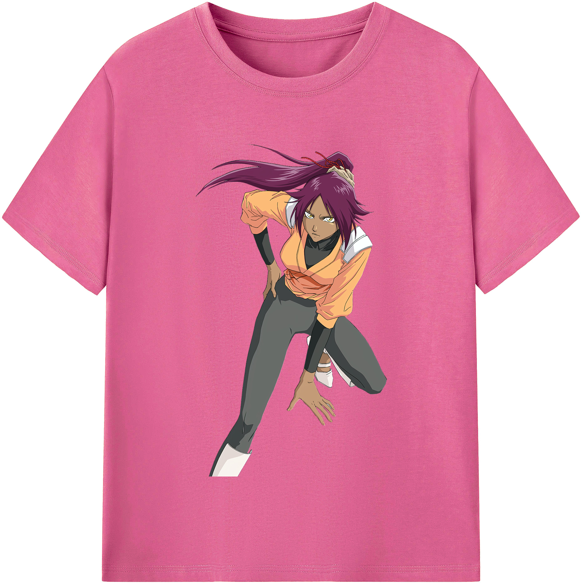 （画像用） ブリーチ 四楓院 夜一（しほういん よるいち） BLEACH Shihouin Yoruichi レディースカジュアルプリントTシャツ（綿100％）